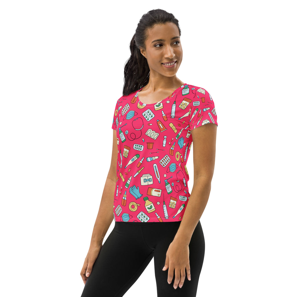 Women’s Nurse Themed Performance Athletic T-Shirt - Lightweight Moisture Wicking Workout Top with UPF 50+