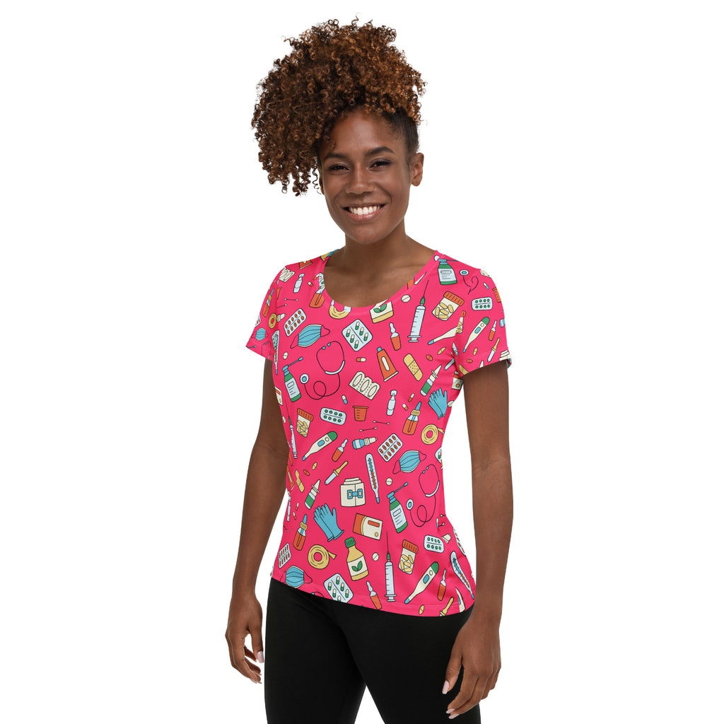 Women’s Nurse Themed Performance Athletic T-Shirt - Lightweight Moisture Wicking Workout Top with UPF 50+