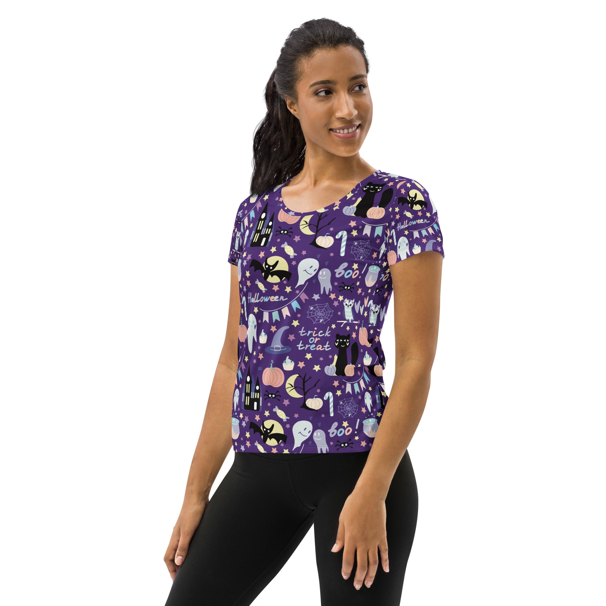 Women’s Spooky Halloween Performance Athletic T-Shirt - Lightweight Moisture Wicking Workout Top with UPF 50+