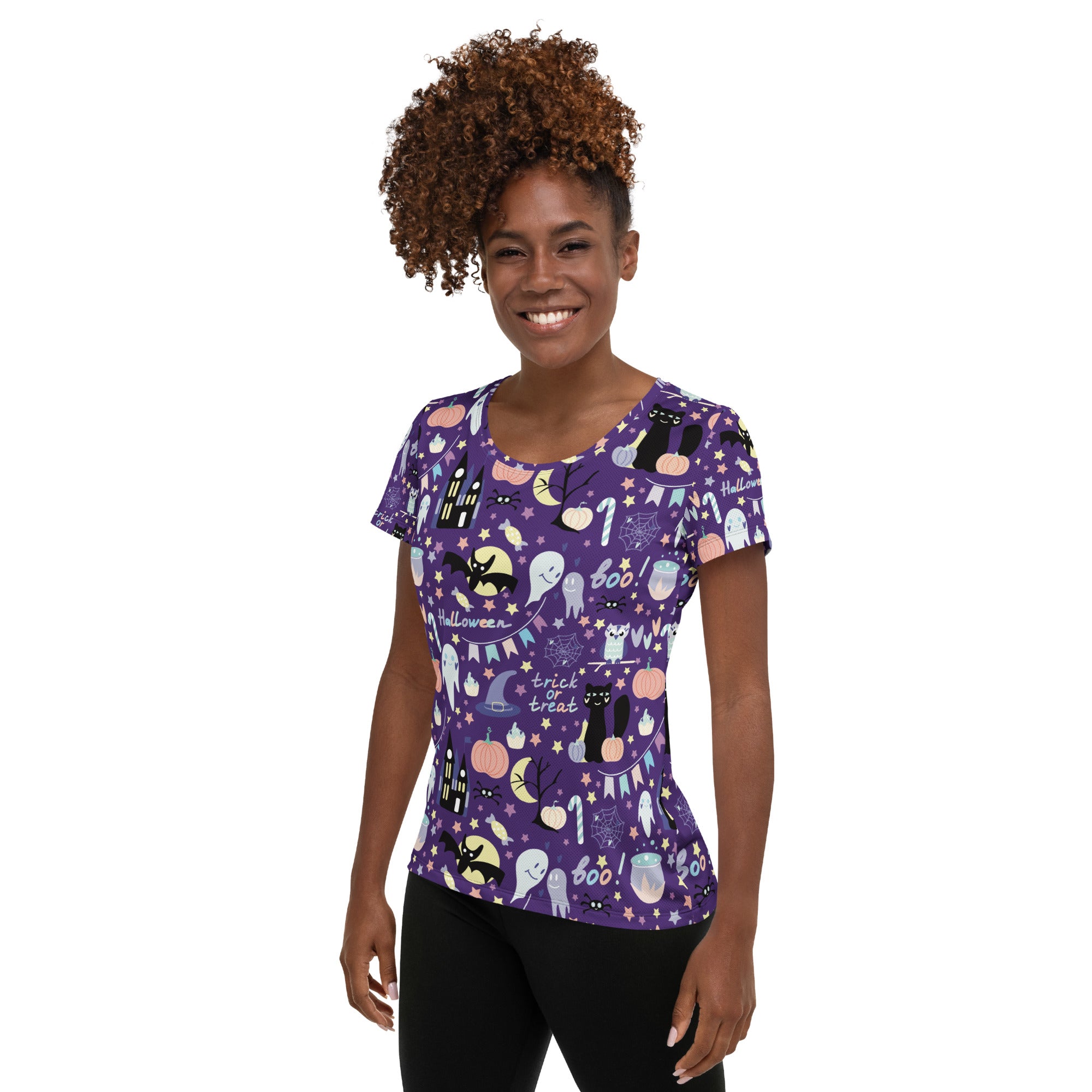 Women’s Spooky Halloween Performance Athletic T-Shirt - Lightweight Moisture Wicking Workout Top with UPF 50+