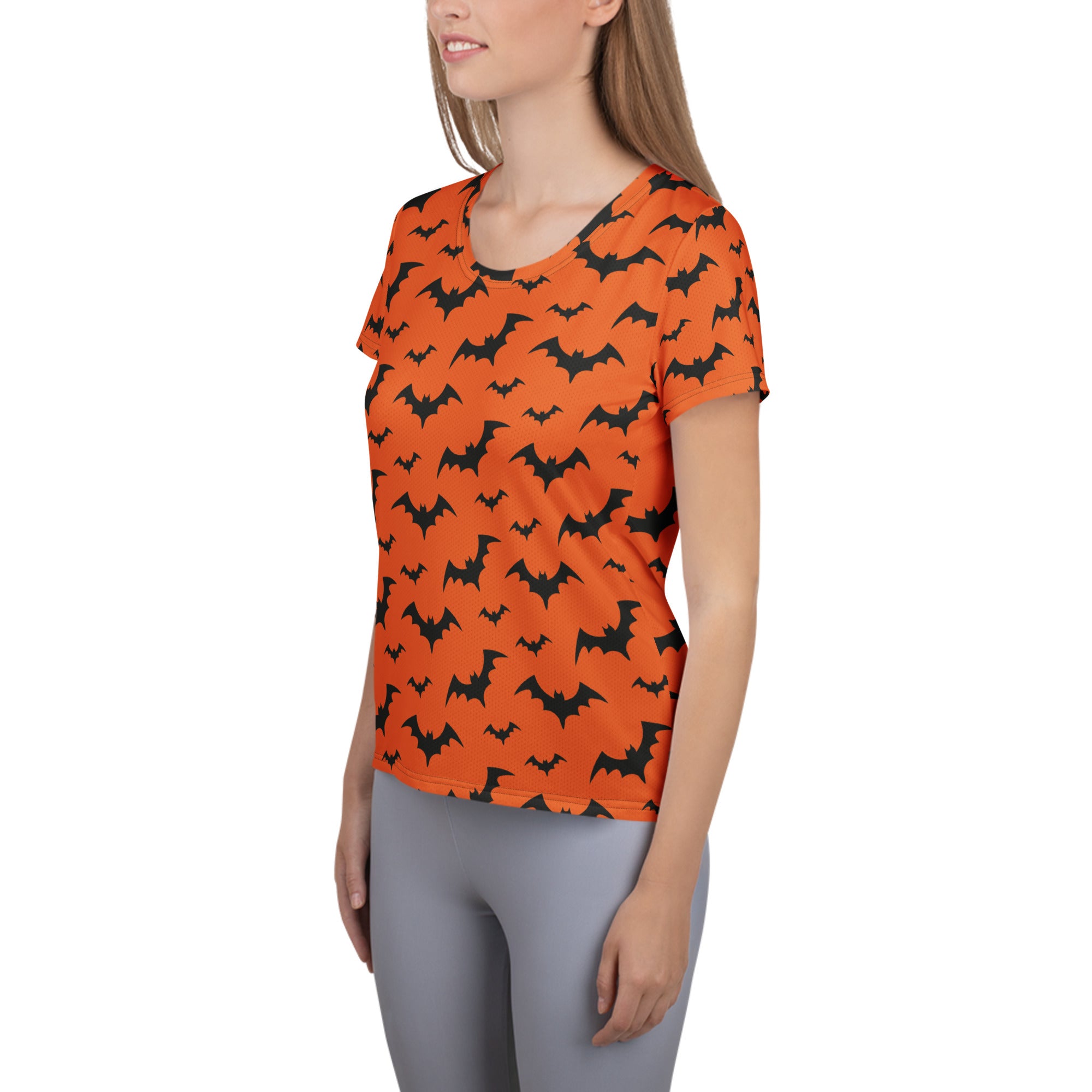 Women’s Orange Bats Halloween Performance Athletic T-Shirt - Lightweight Moisture Wicking Workout Top with UPF 50+