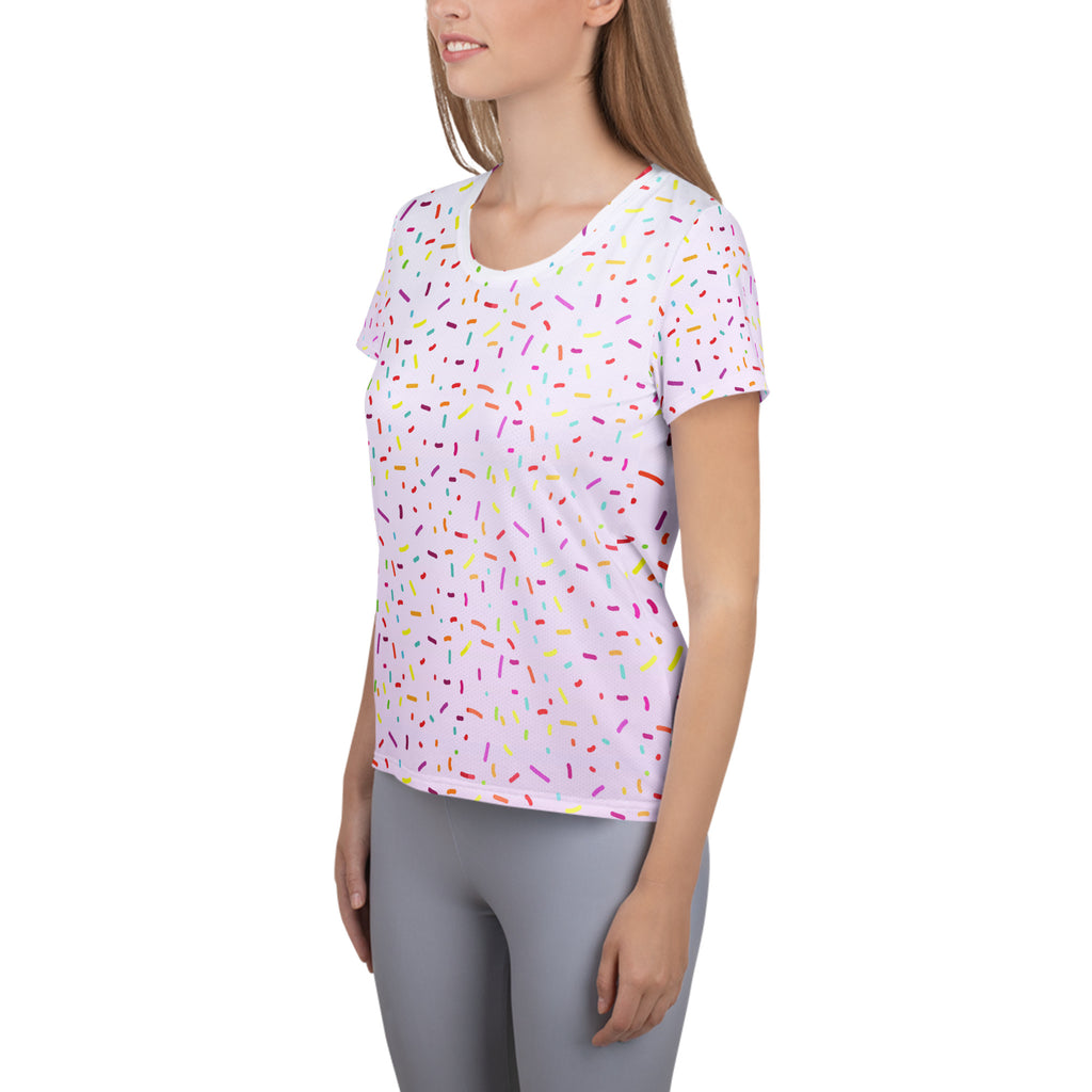 Women’s Colorful Sprinkles Performance Athletic T-Shirt - Lightweight Moisture Wicking Workout Top with UPF 50+