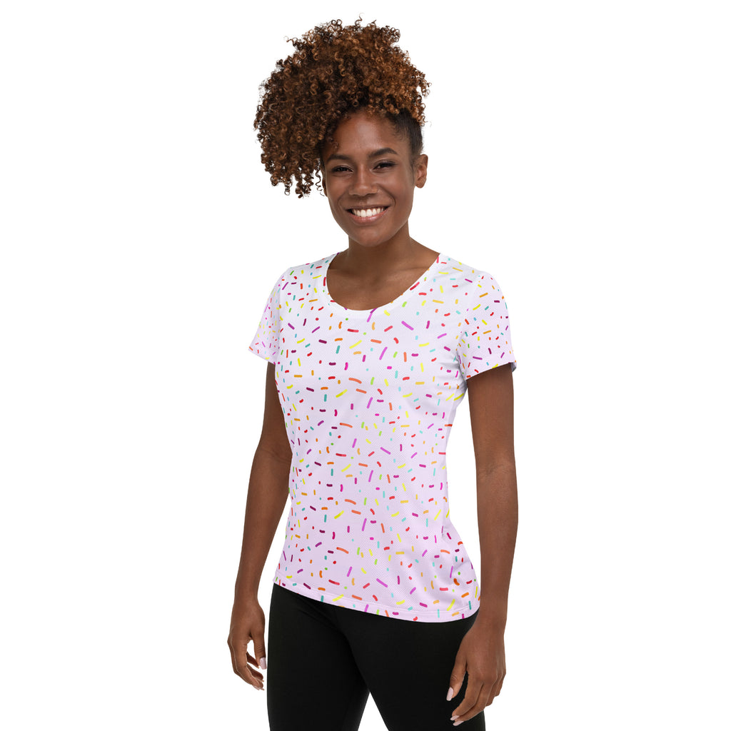 Women’s Colorful Sprinkles Performance Athletic T-Shirt - Lightweight Moisture Wicking Workout Top with UPF 50+