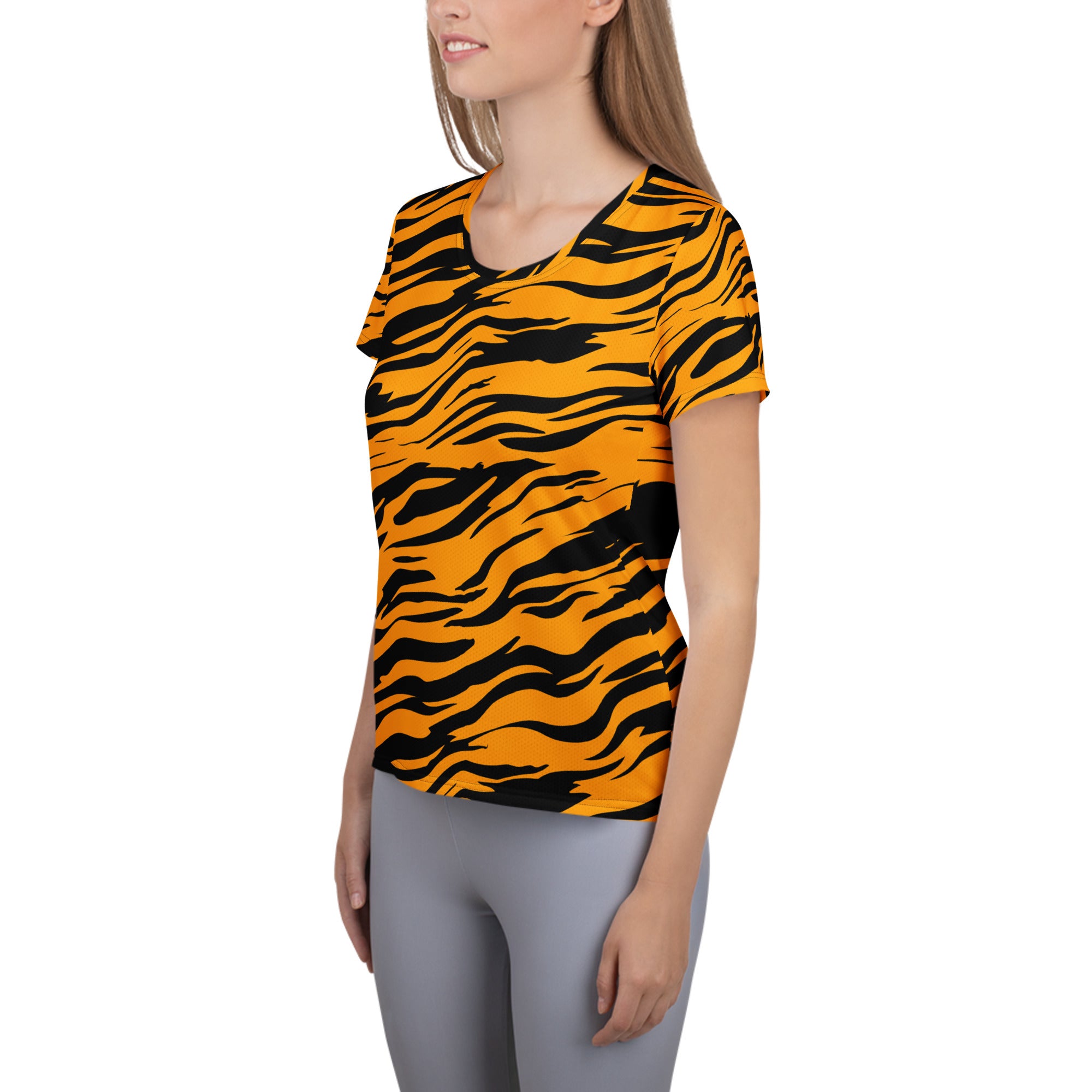 Women’s Tiger Stripe Performance Athletic T-Shirt - Lightweight Moisture Wicking Workout Top with UPF 50+