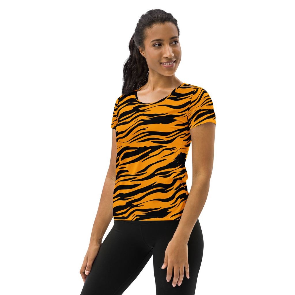 Women’s Tiger Stripe Performance Athletic T-Shirt - Lightweight Moisture Wicking Workout Top with UPF 50+