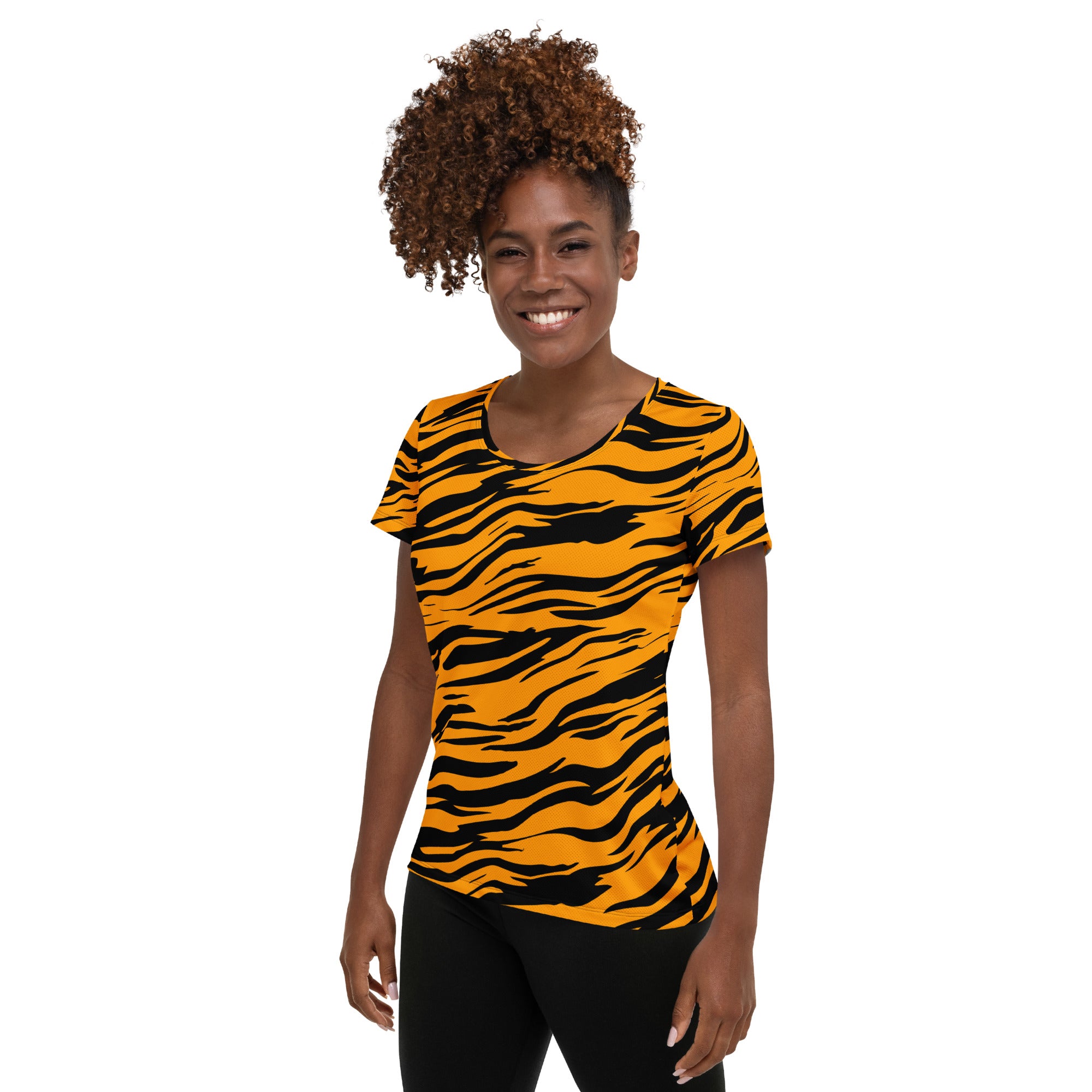 Women’s Tiger Stripe Performance Athletic T-Shirt - Lightweight Moisture Wicking Workout Top with UPF 50+