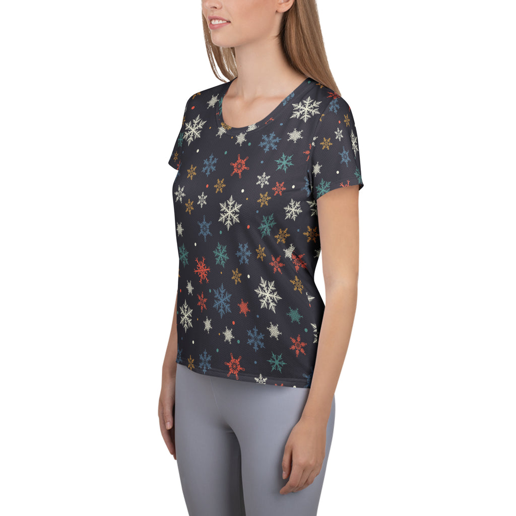 Women’s Colorful Snowflake Performance Athletic T-Shirt - Lightweight Moisture Wicking Workout Top with UPF 50+