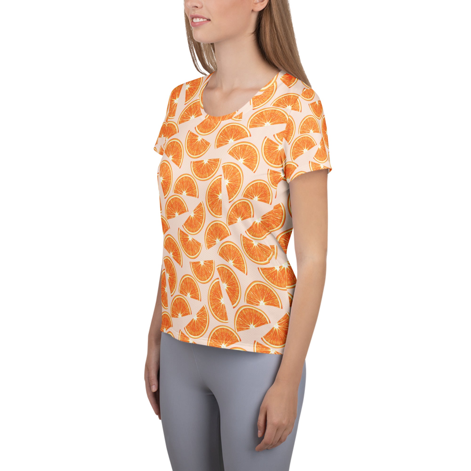 Women’s Orange Slice Performance Athletic T-Shirt - Lightweight Moisture Wicking Workout Top with UPF 50+