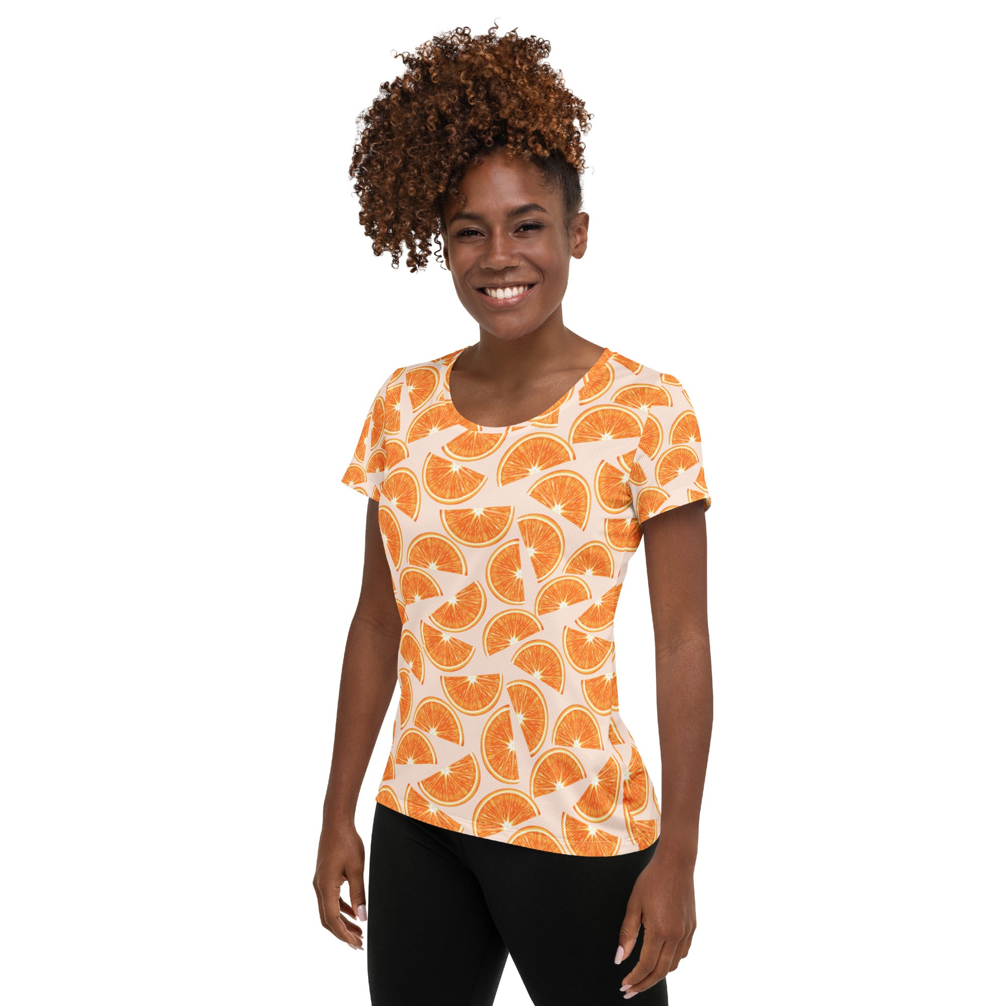 Women’s Orange Slice Performance Athletic T-Shirt - Lightweight Moisture Wicking Workout Top with UPF 50+
