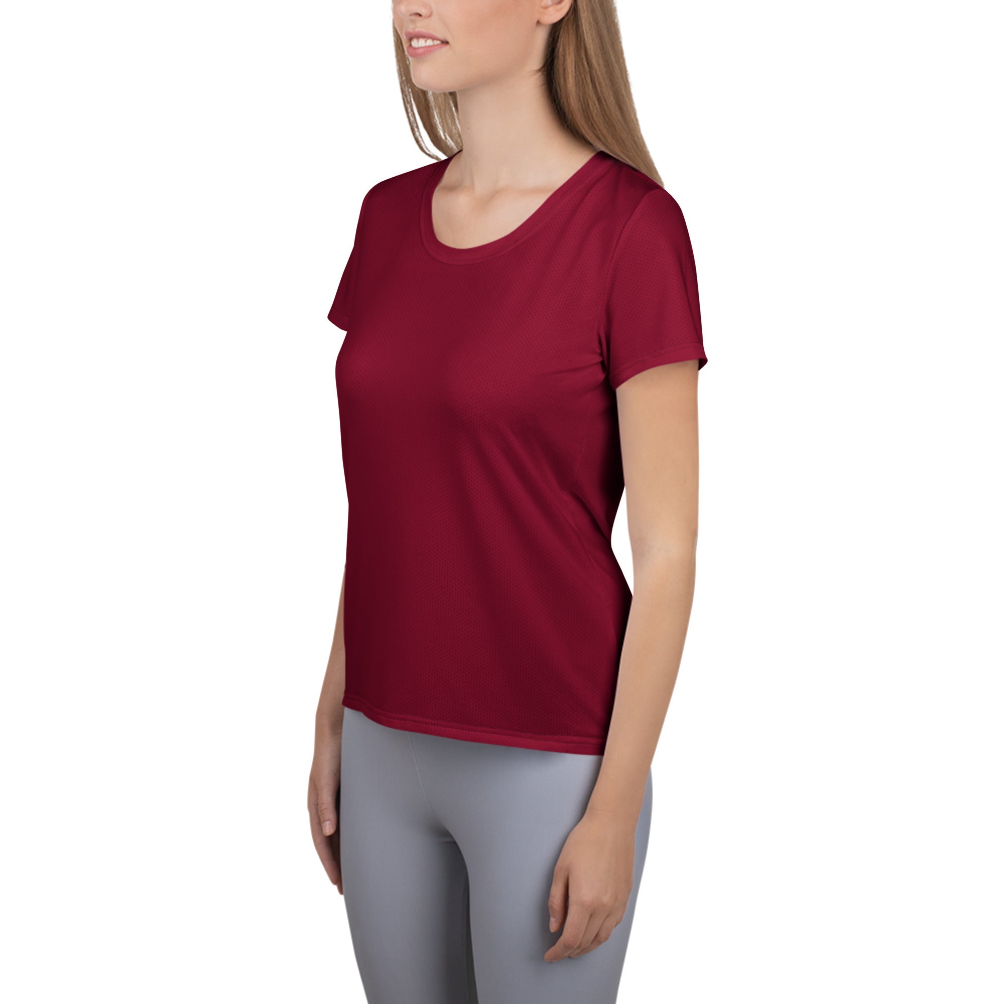 Women’s Dark Red Performance Athletic T-Shirt - Lightweight Moisture Wicking Workout Top with UPF 50+