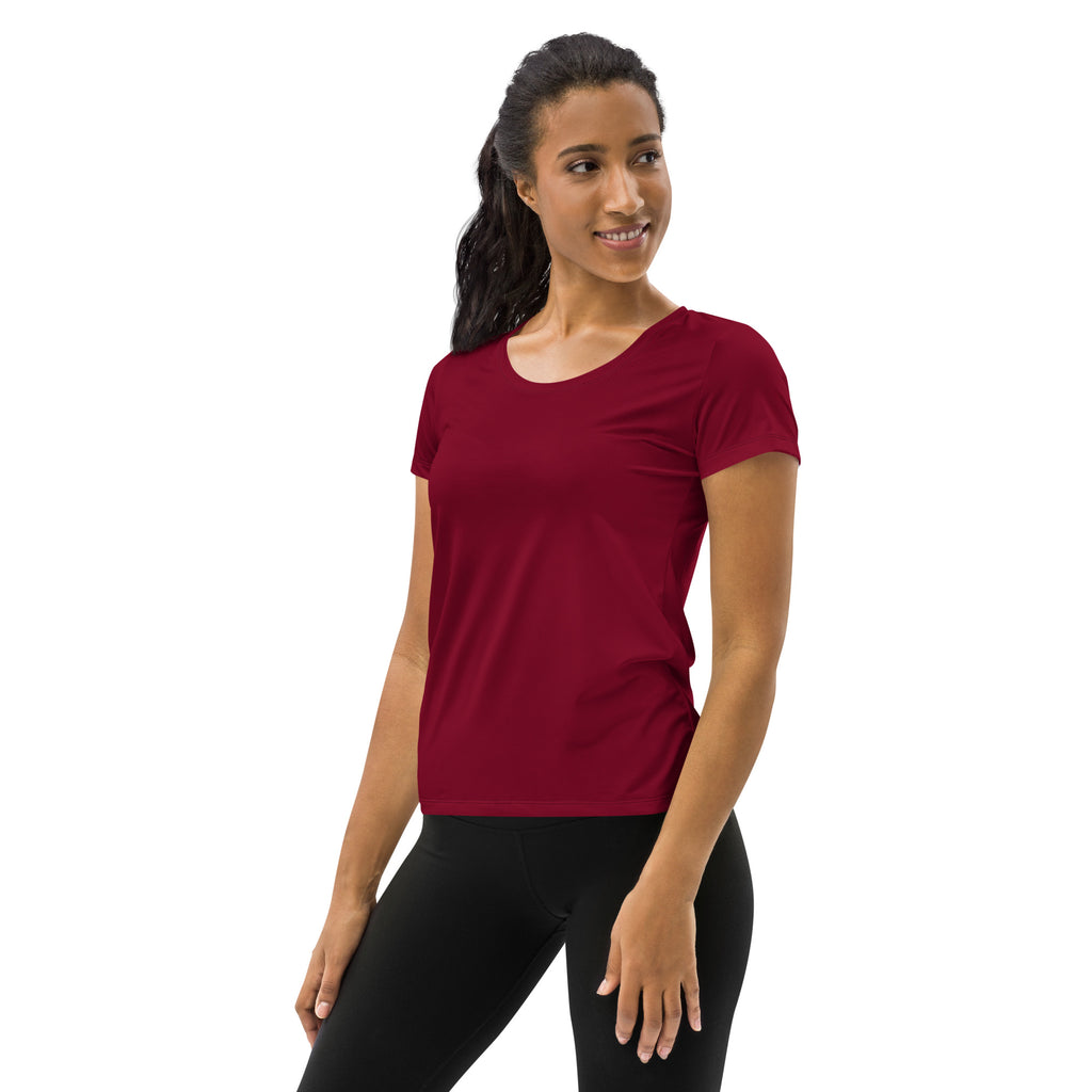 Women’s Dark Red Performance Athletic T-Shirt - Lightweight Moisture Wicking Workout Top with UPF 50+