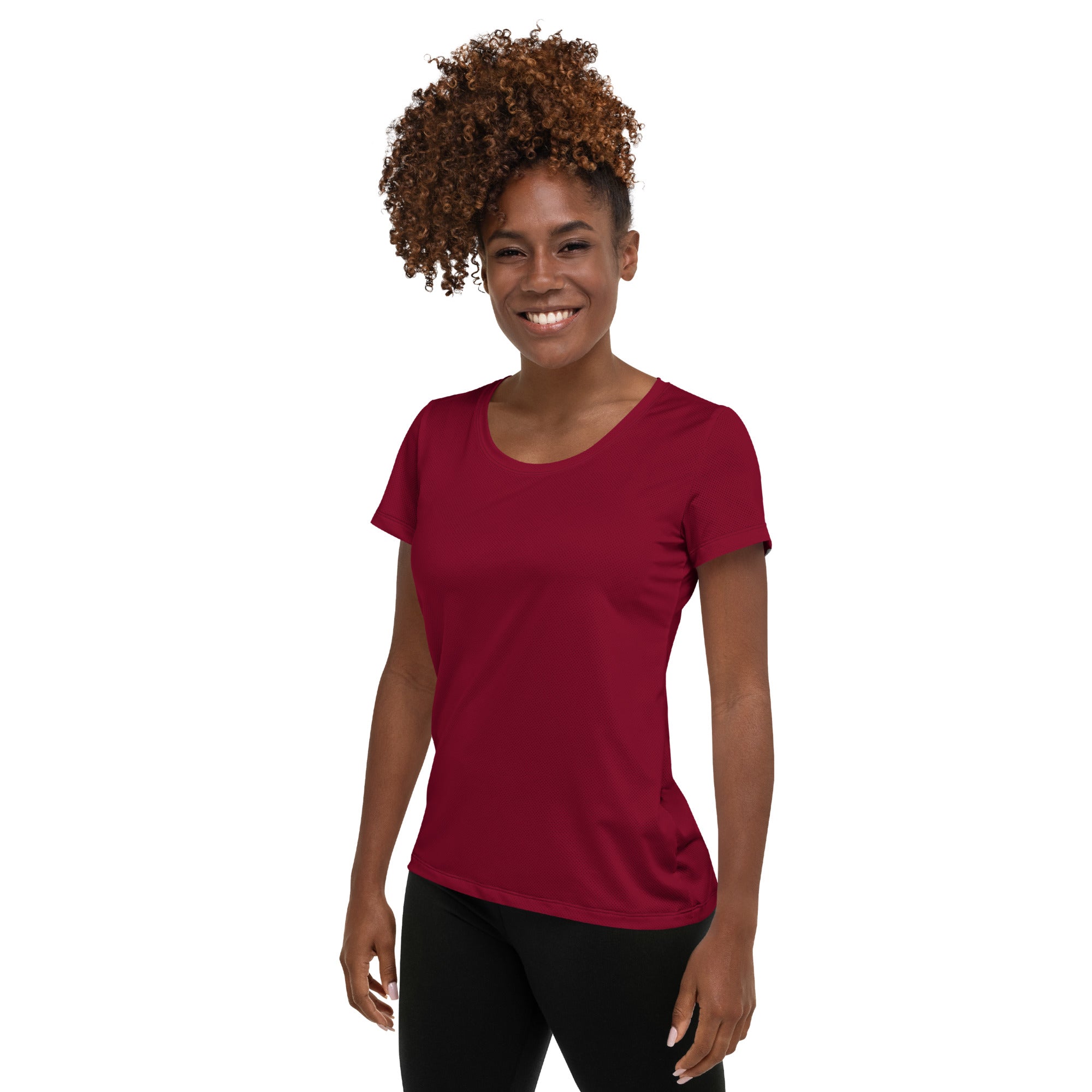 Women’s Dark Red Performance Athletic T-Shirt - Lightweight Moisture Wicking Workout Top with UPF 50+