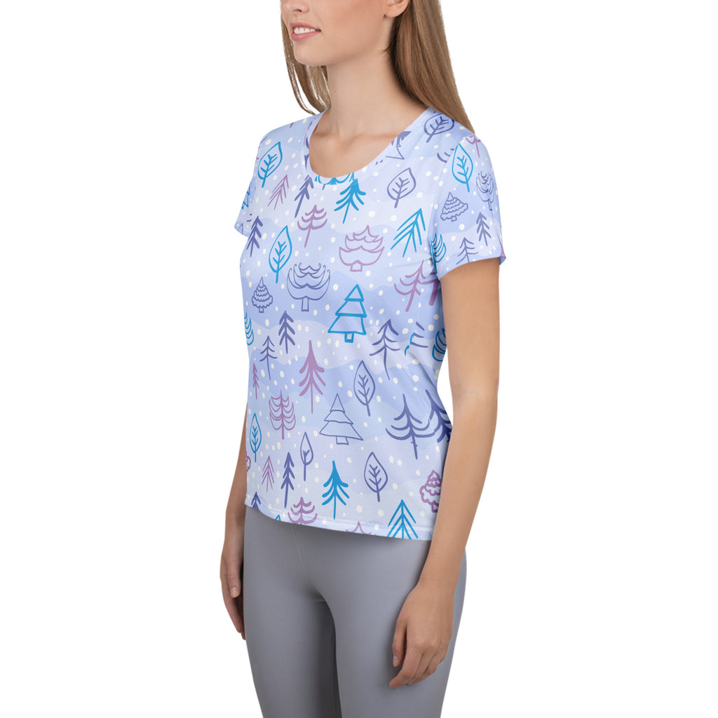 Women’s Winter Forest Performance Athletic T-Shirt - Lightweight Moisture Wicking Workout Top with UPF 50+