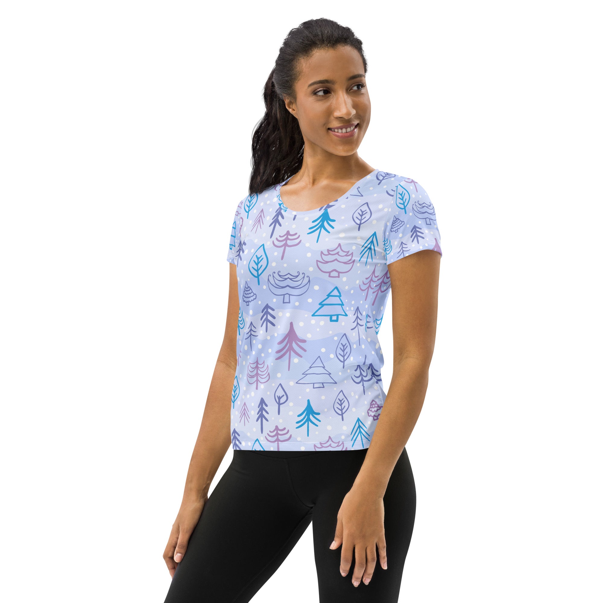 Women’s Winter Forest Performance Athletic T-Shirt - Lightweight Moisture Wicking Workout Top with UPF 50+