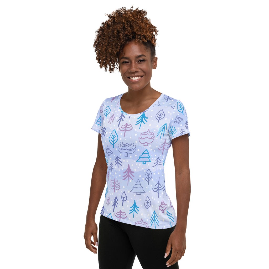 Women’s Winter Forest Performance Athletic T-Shirt - Lightweight Moisture Wicking Workout Top with UPF 50+