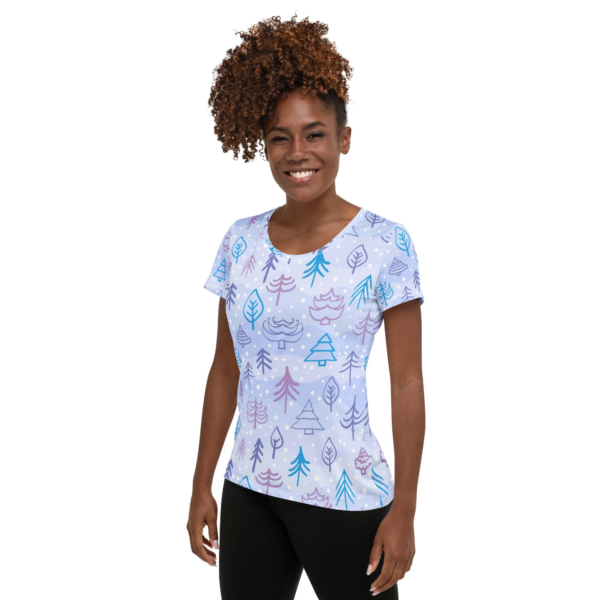 Women’s Winter Forest Performance Athletic T-Shirt - Lightweight Moisture Wicking Workout Top with UPF 50+