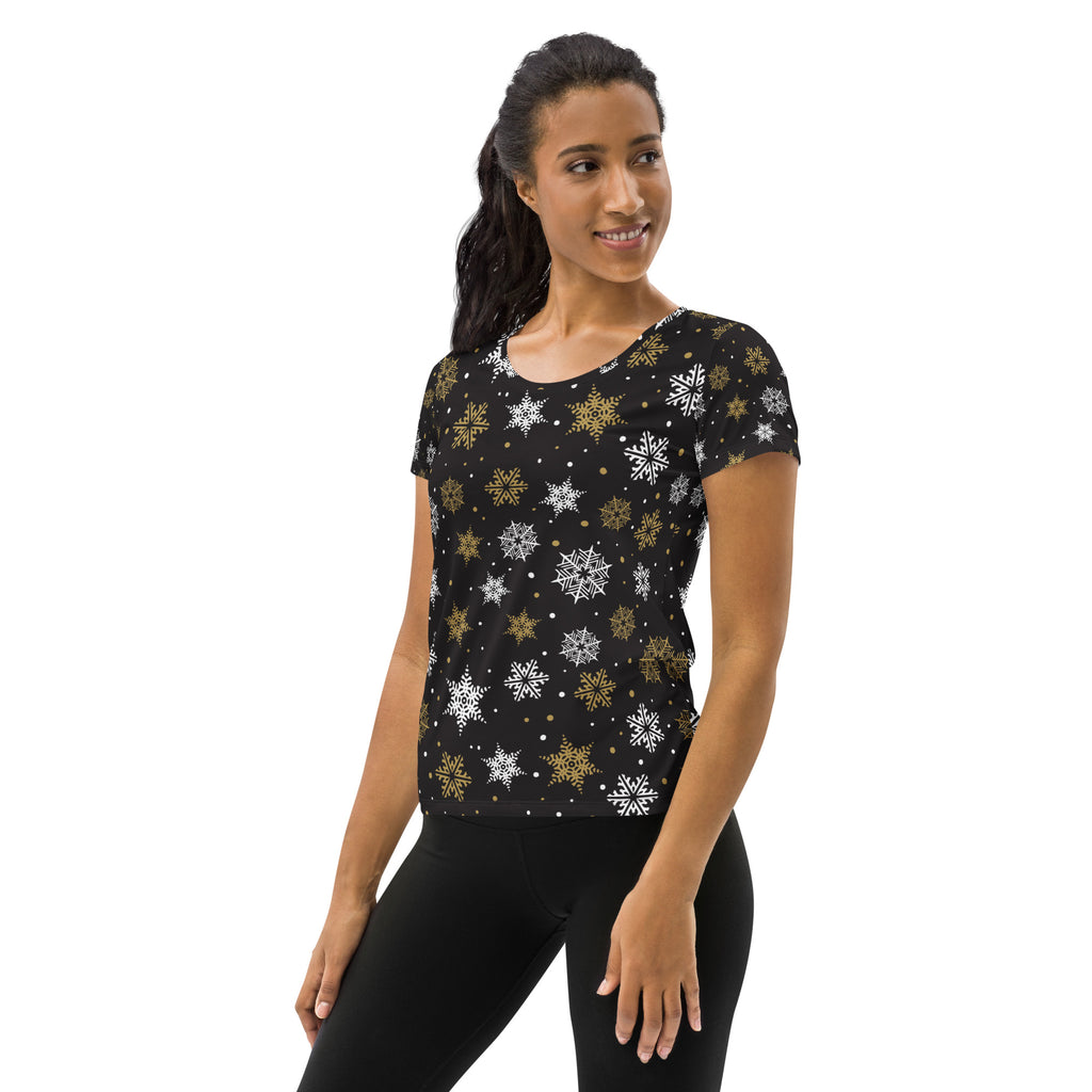 Women’s Gold Snowflake Performance Athletic T-Shirt - Lightweight Moisture Wicking Workout Top with UPF 50+