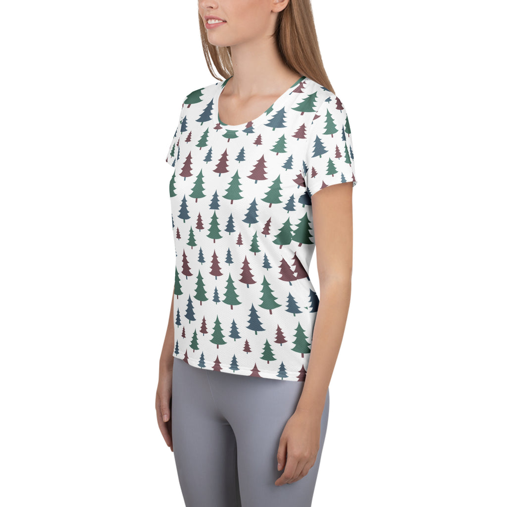 Women’s Christmas Tree Performance Athletic T-Shirt - Lightweight Moisture Wicking Workout Top with UPF 50+