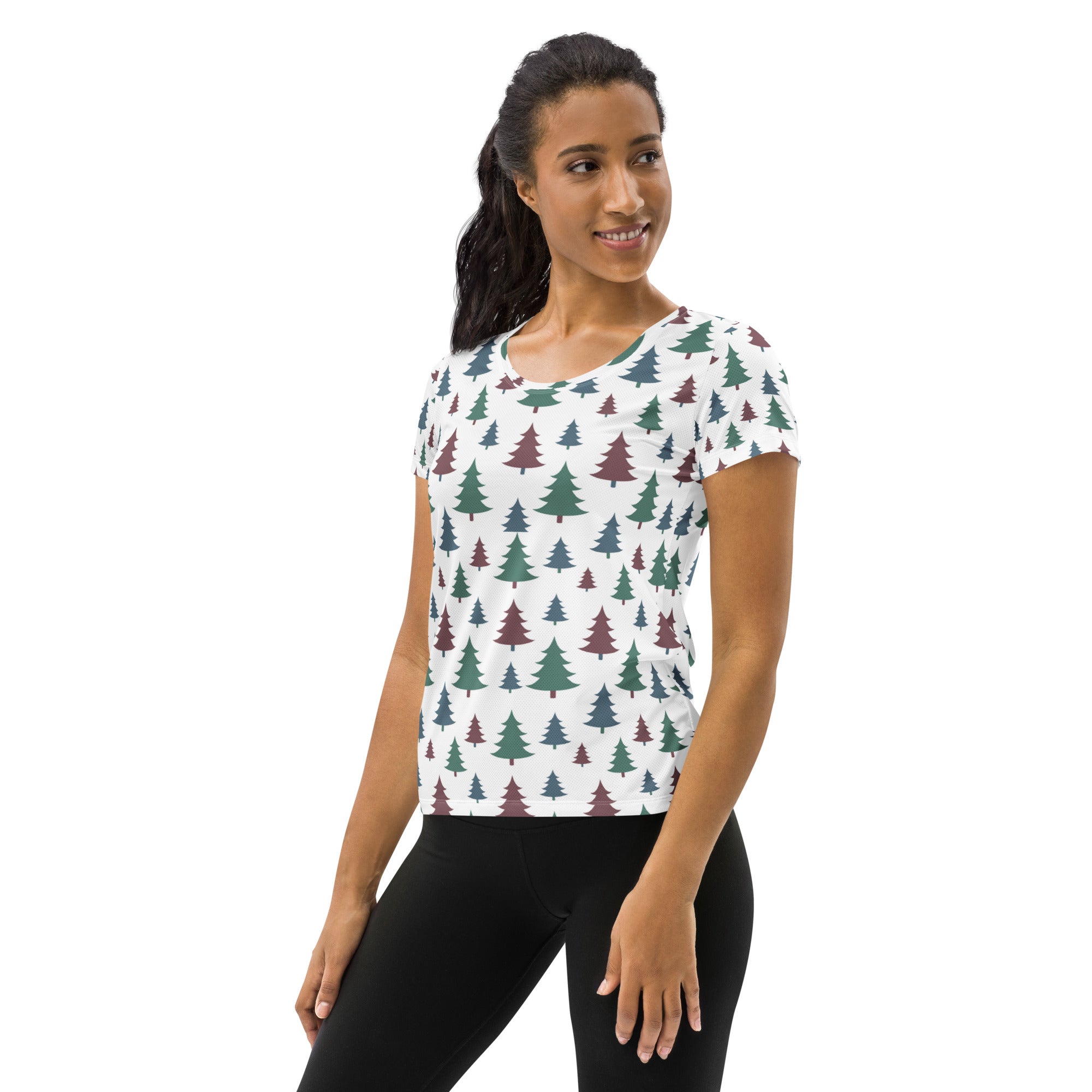 Women’s Christmas Tree Performance Athletic T-Shirt - Lightweight Moisture Wicking Workout Top with UPF 50+