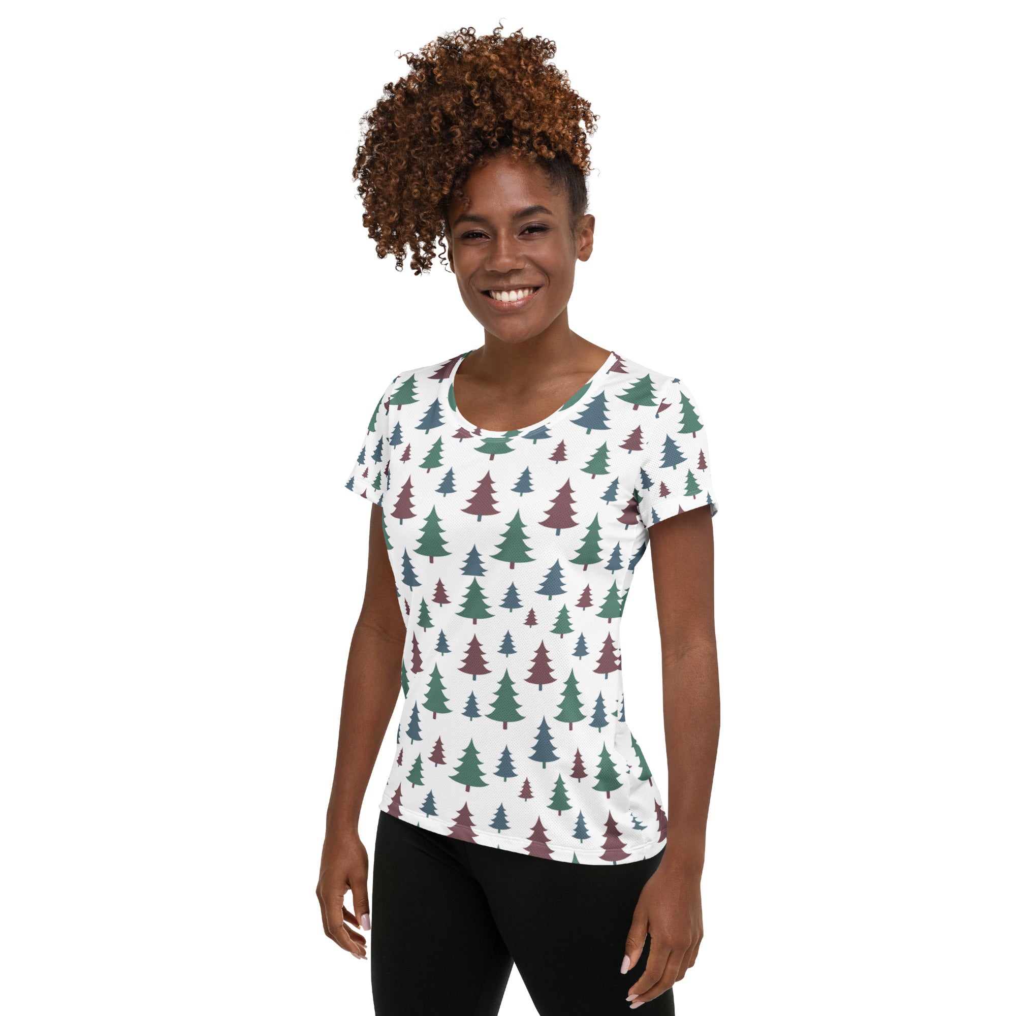 Women’s Christmas Tree Performance Athletic T-Shirt - Lightweight Moisture Wicking Workout Top with UPF 50+