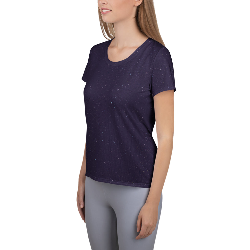 Women’s Purple Galaxy Performance Athletic T-Shirt - Lightweight Moisture Wicking Workout Top with UPF 50+