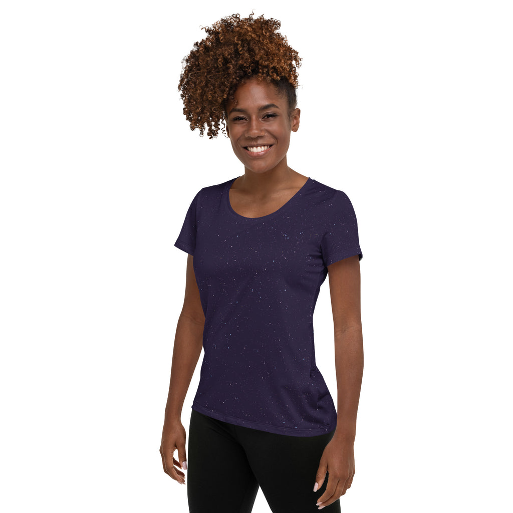 Women’s Purple Galaxy Performance Athletic T-Shirt - Lightweight Moisture Wicking Workout Top with UPF 50+