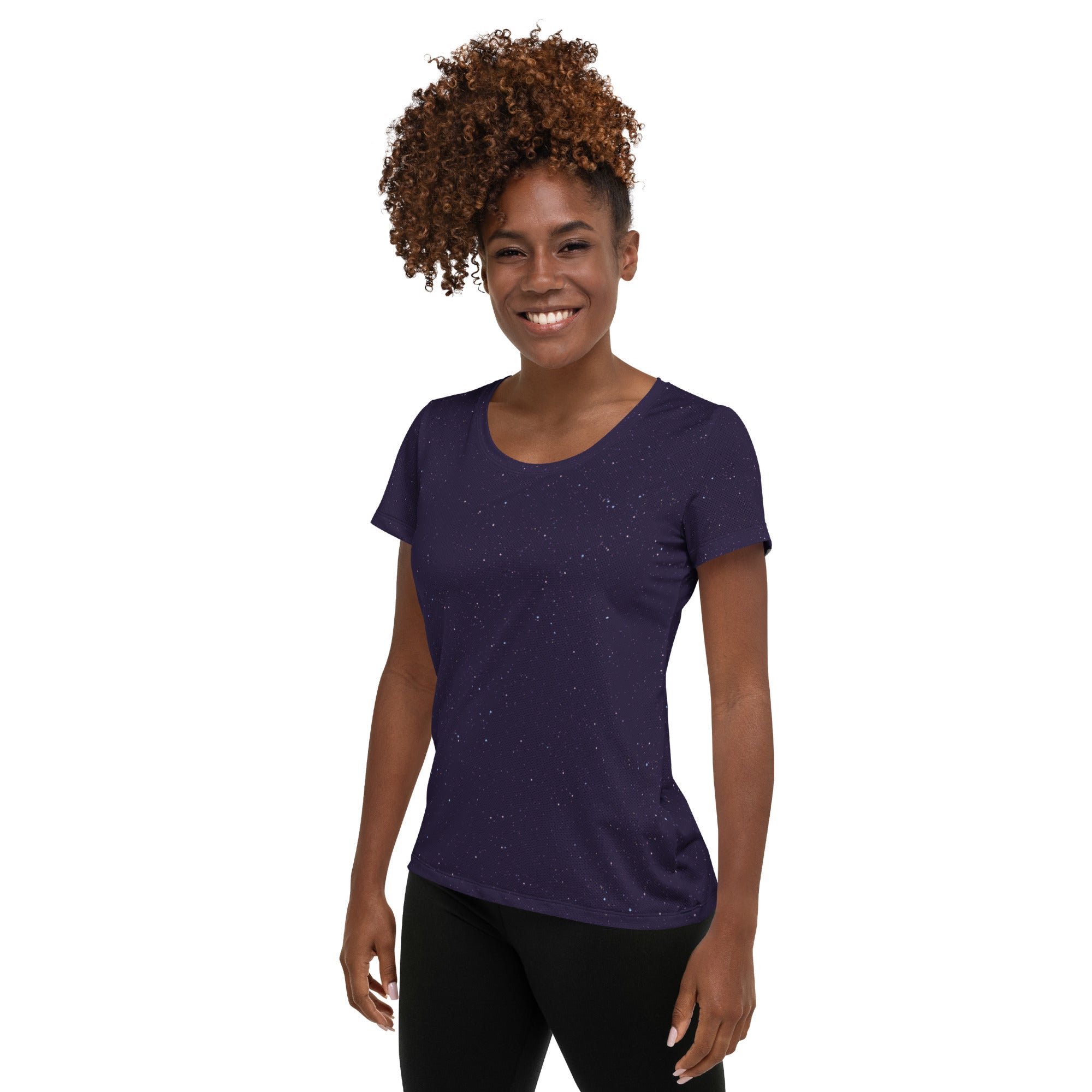 Women’s Purple Galaxy Performance Athletic T-Shirt - Lightweight Moisture Wicking Workout Top with UPF 50+