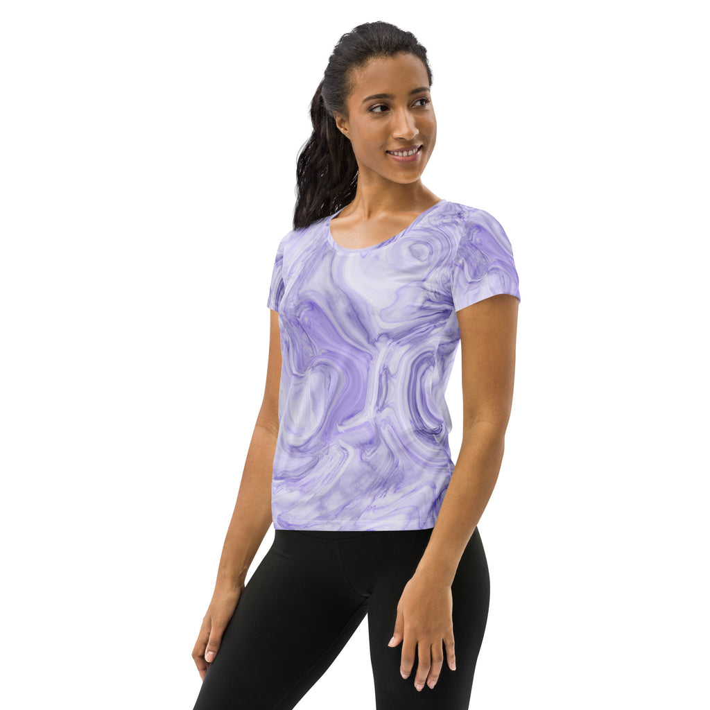 Women’s Lavender Marble Performance Athletic T-Shirt - Lightweight Moisture Wicking Workout Top with UPF 50+