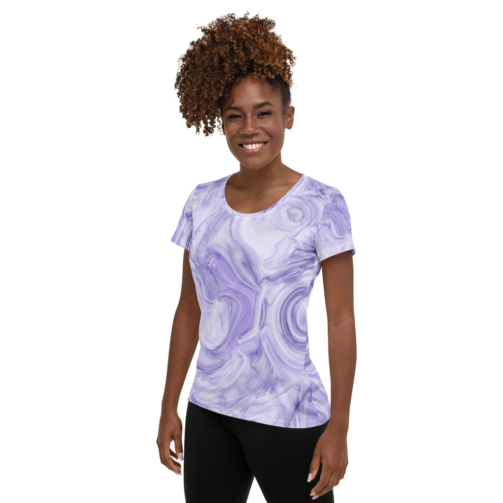 Women’s Lavender Marble Performance Athletic T-Shirt - Lightweight Moisture Wicking Workout Top with UPF 50+