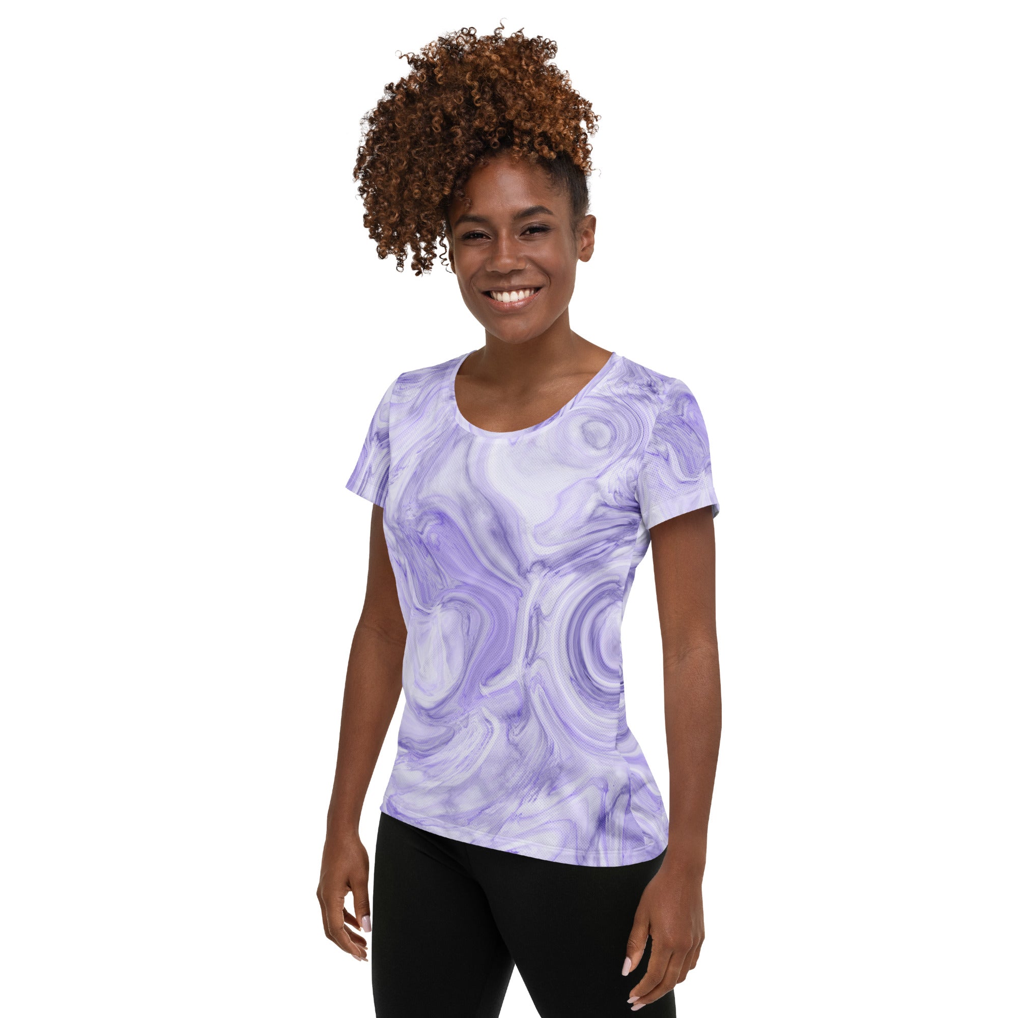 Women’s Lavender Marble Performance Athletic T-Shirt - Lightweight Moisture Wicking Workout Top with UPF 50+