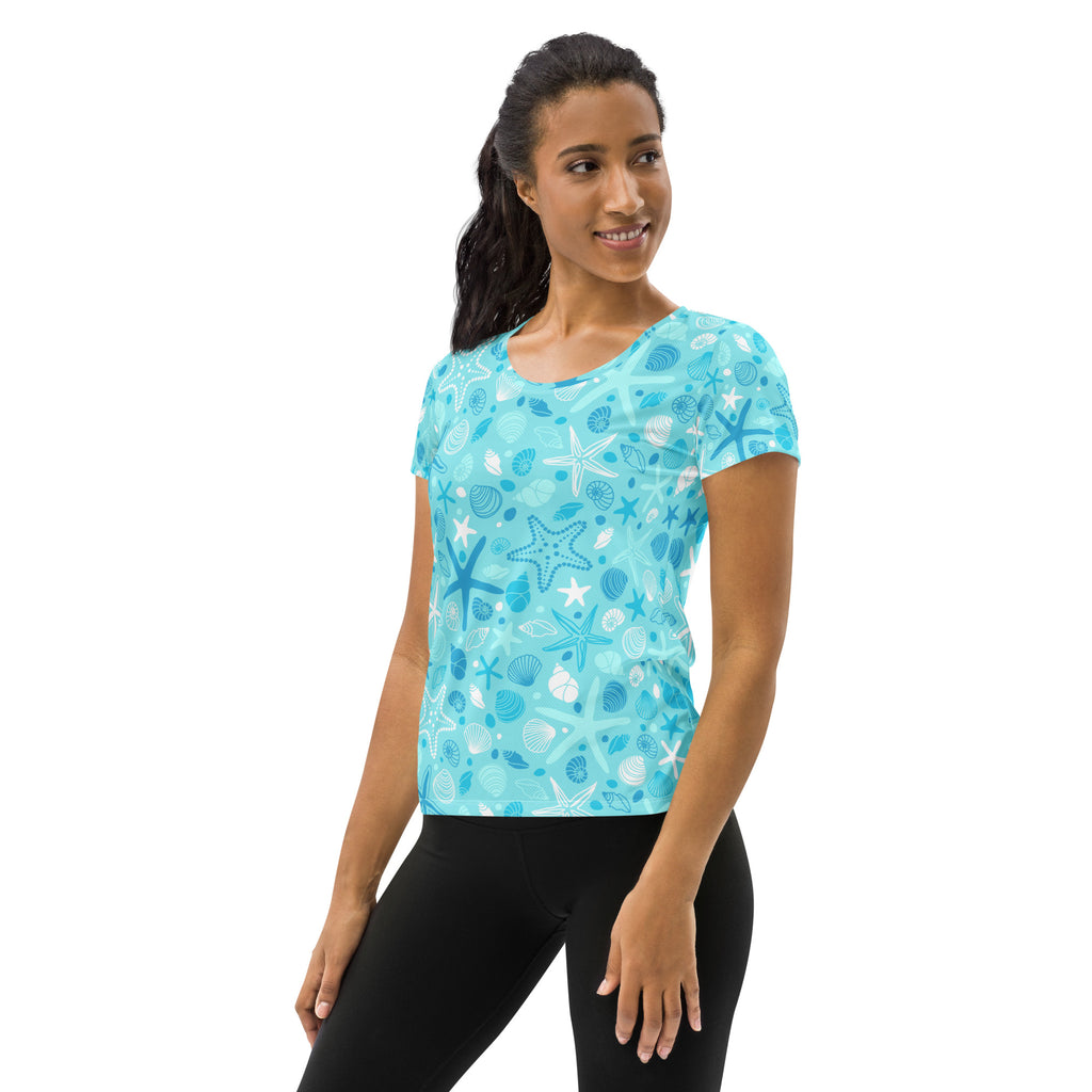 Women’s Starfish & Shells Performance Athletic T-Shirt - Lightweight Moisture Wicking Workout Top with UPF 50+