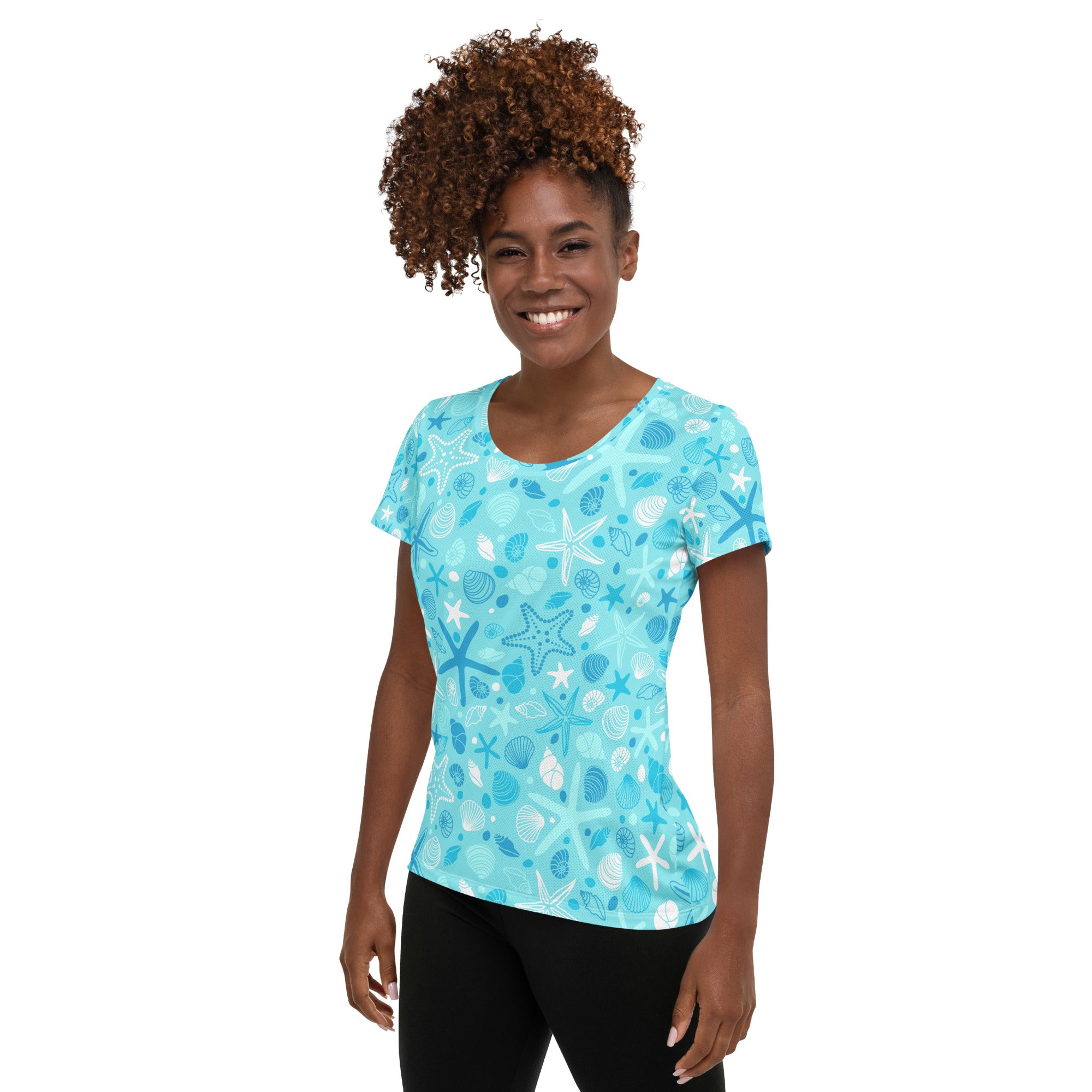 Women’s Starfish & Shells Performance Athletic T-Shirt - Lightweight Moisture Wicking Workout Top with UPF 50+