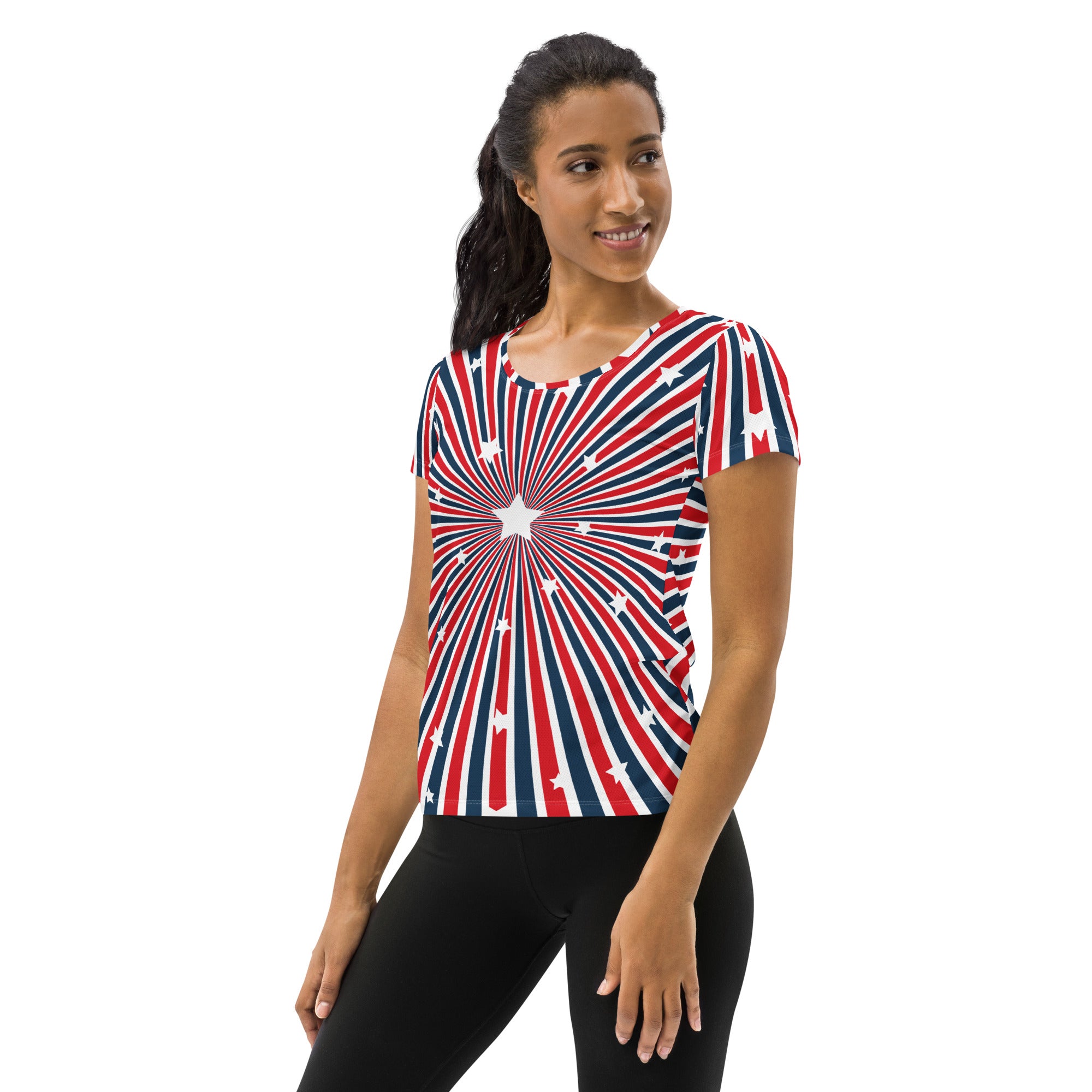 Women’s Patriotic Starburst Performance Athletic T-Shirt - Lightweight Moisture Wicking Workout Top with UPF 50+