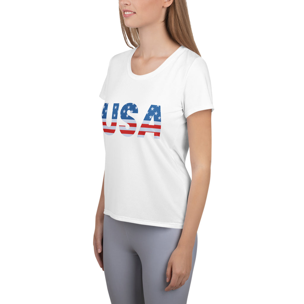 Women’s USA 4th Of July Performance Athletic T-Shirt - Lightweight Moisture Wicking Workout Top with UPF 50+
