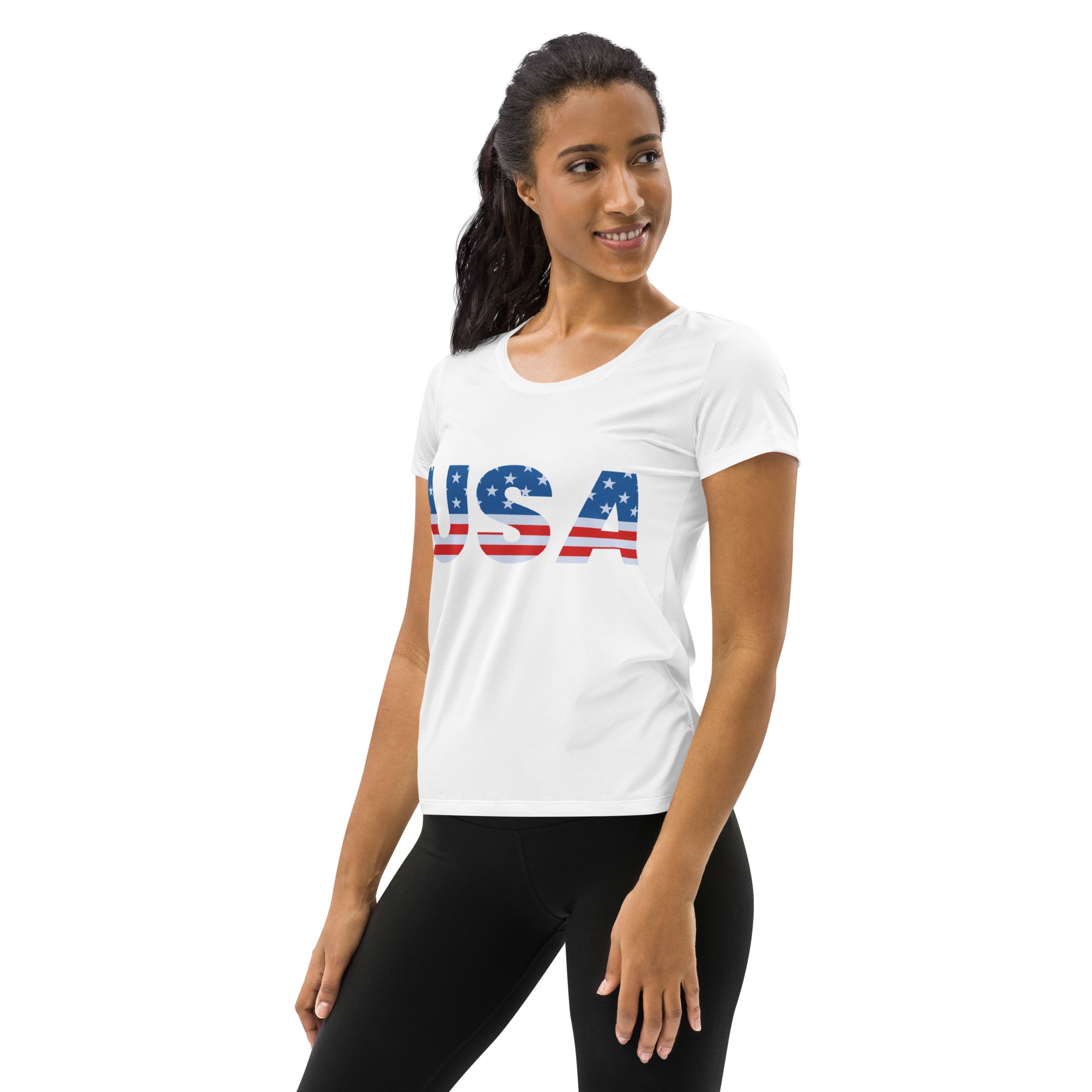 Women’s USA 4th Of July Performance Athletic T-Shirt - Lightweight Moisture Wicking Workout Top with UPF 50+