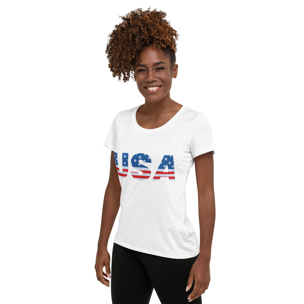 Women’s USA 4th Of July Performance Athletic T-Shirt - Lightweight Moisture Wicking Workout Top with UPF 50+