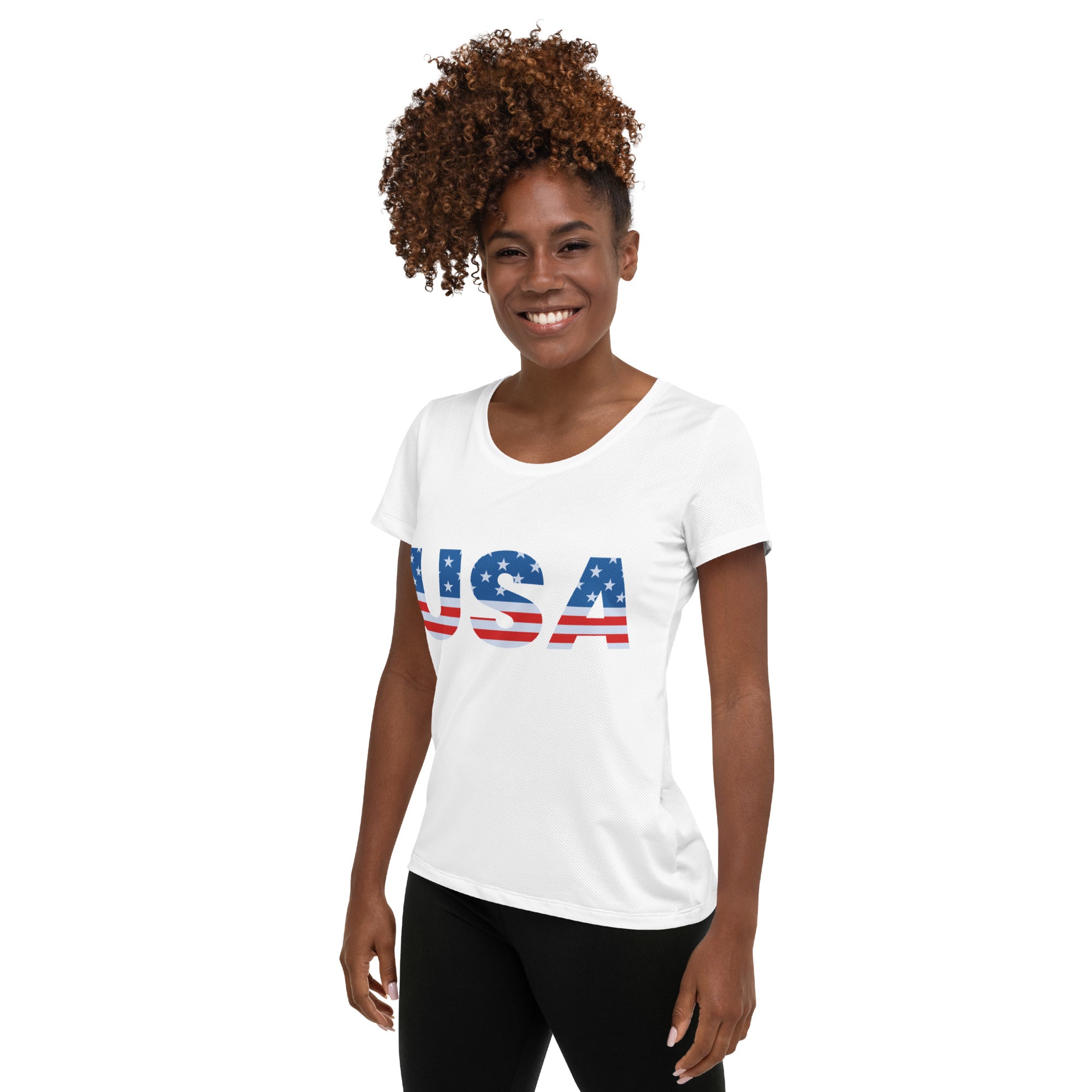 Women’s USA 4th Of July Performance Athletic T-Shirt - Lightweight Moisture Wicking Workout Top with UPF 50+