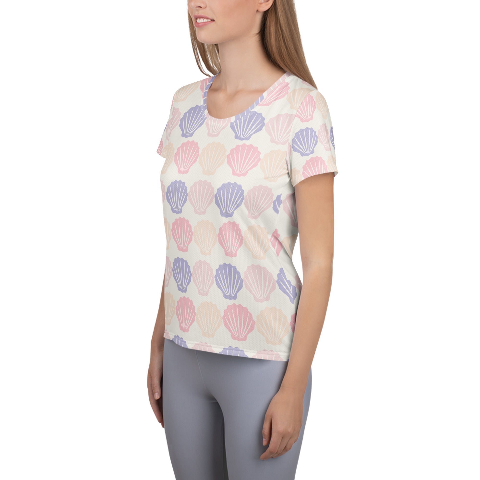 Women’s Pastel Seashell Performance Athletic T-Shirt - Lightweight Moisture Wicking Workout Top with UPF 50+