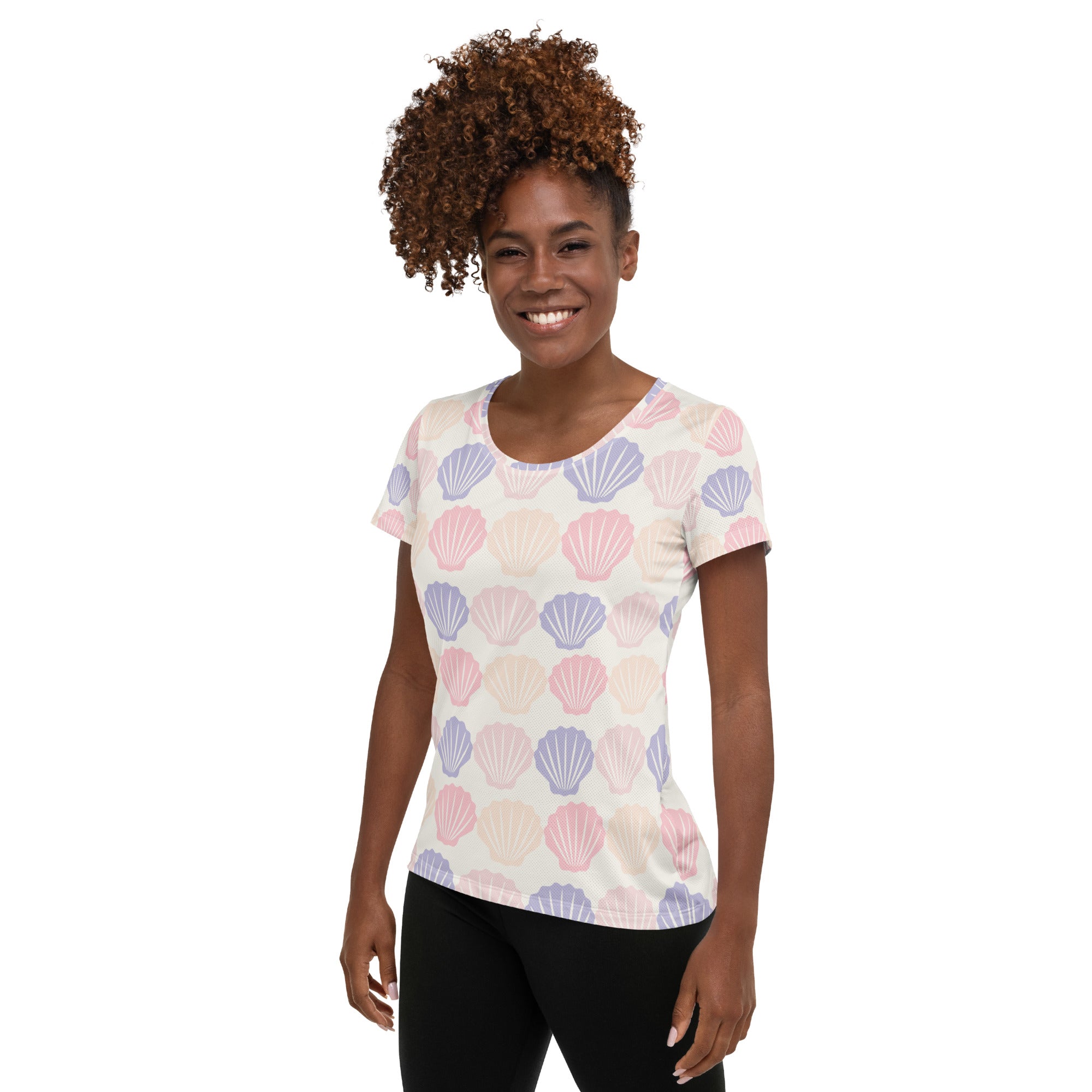 Women’s Pastel Seashell Performance Athletic T-Shirt - Lightweight Moisture Wicking Workout Top with UPF 50+