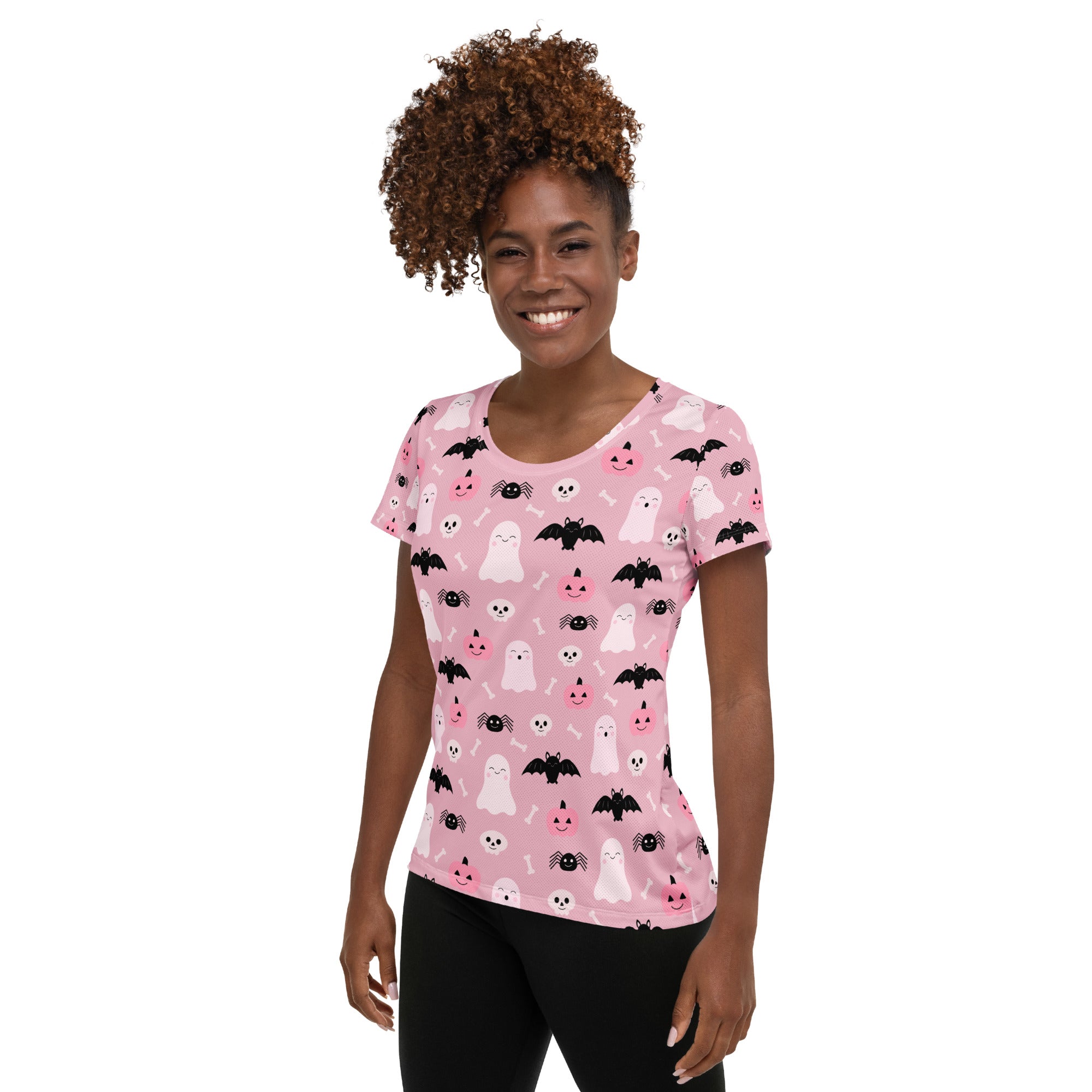 Women’s Pink Halloween Performance Athletic T-Shirt - Lightweight Moisture Wicking Workout Top with UPF 50+