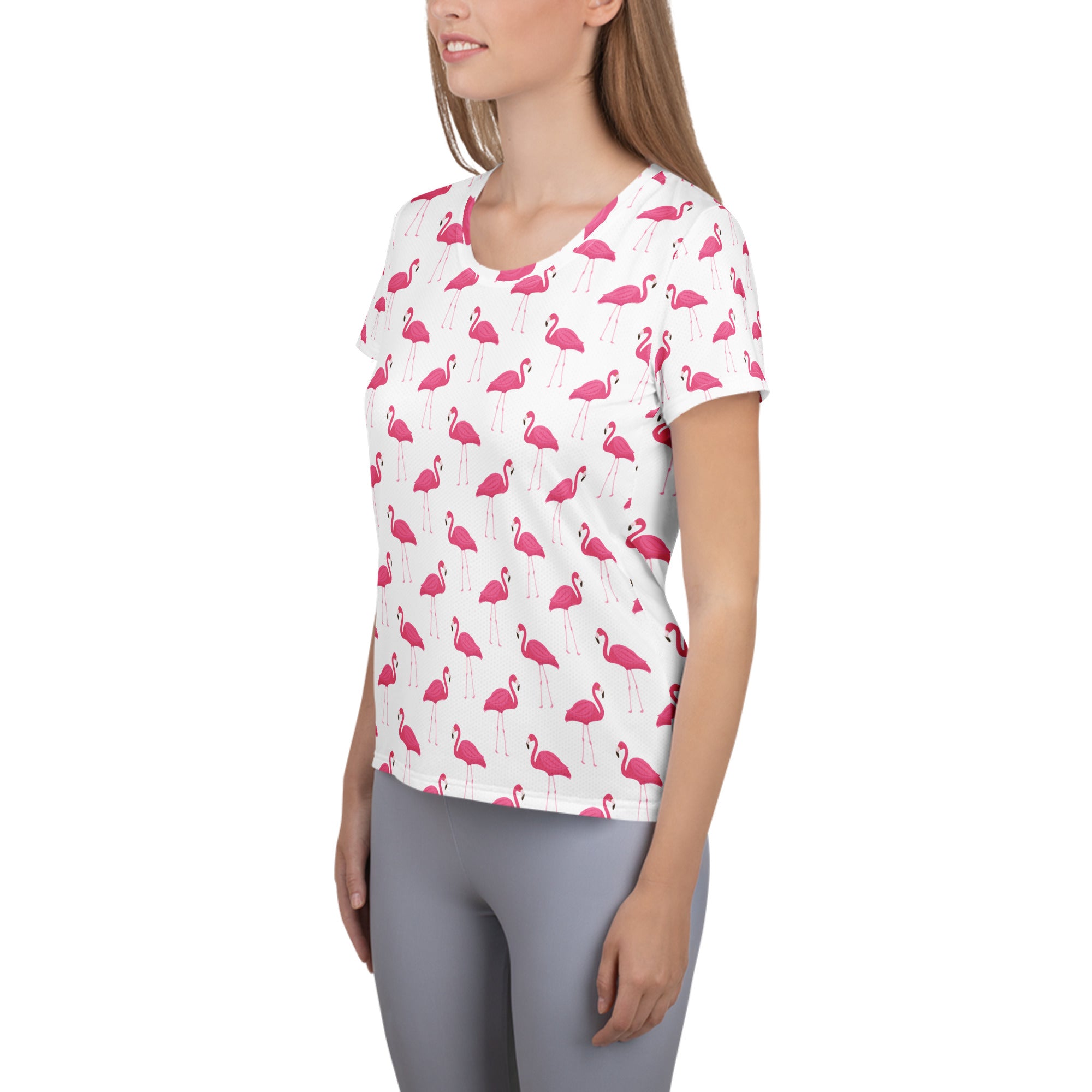 Women’s Pink Flamingo Performance Athletic T-Shirt - Lightweight Moisture Wicking Workout Top with UPF 50+