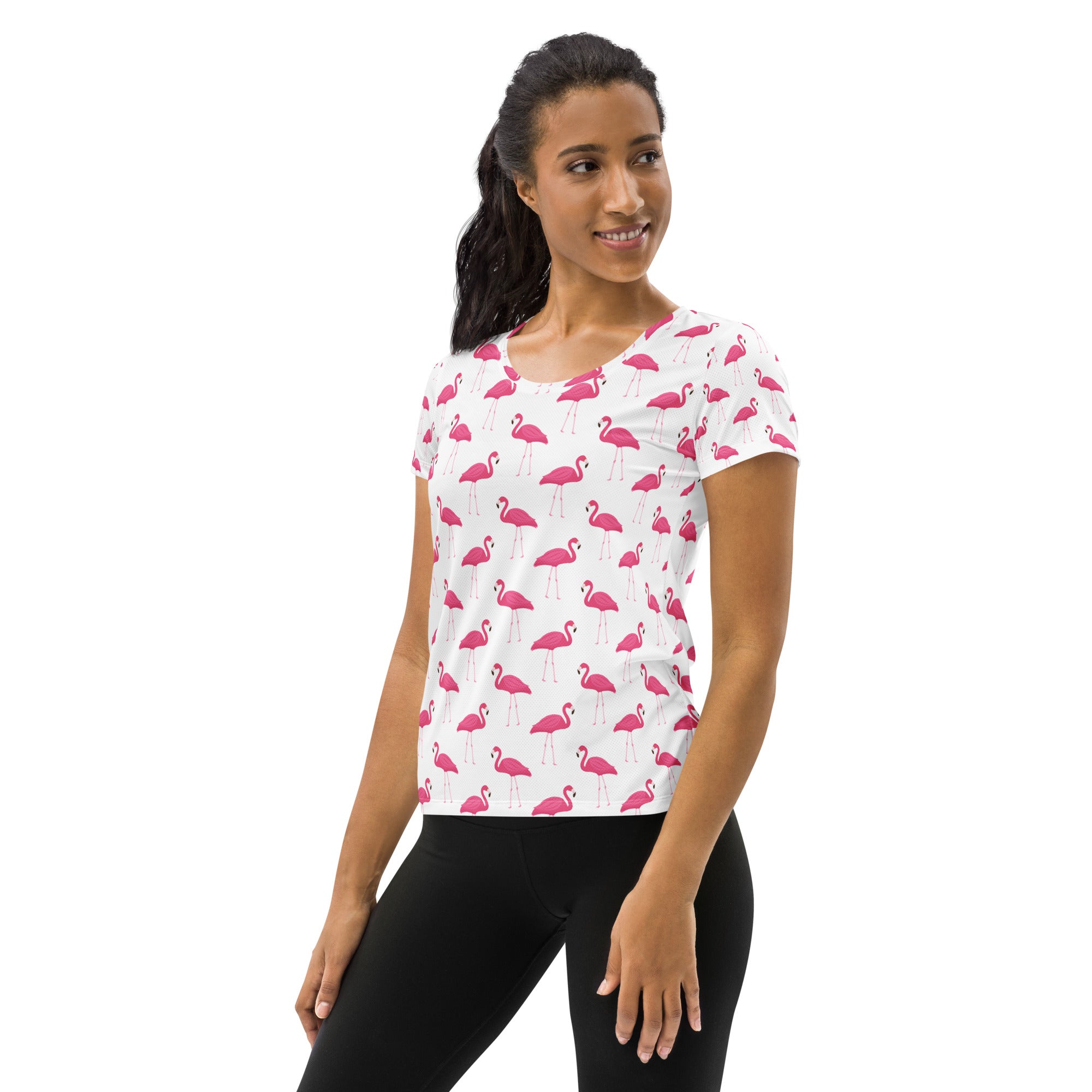 Women’s Pink Flamingo Performance Athletic T-Shirt - Lightweight Moisture Wicking Workout Top with UPF 50+
