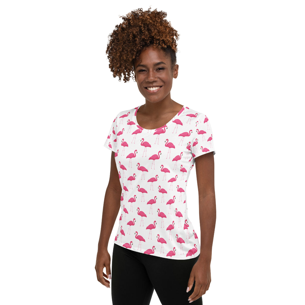 Women’s Pink Flamingo Performance Athletic T-Shirt - Lightweight Moisture Wicking Workout Top with UPF 50+