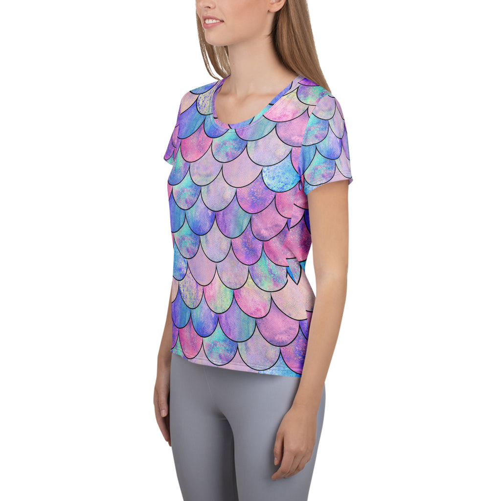 Women’s Pastel Mermaid Performance Athletic T-Shirt - Lightweight Moisture Wicking Workout Top with UPF 50+