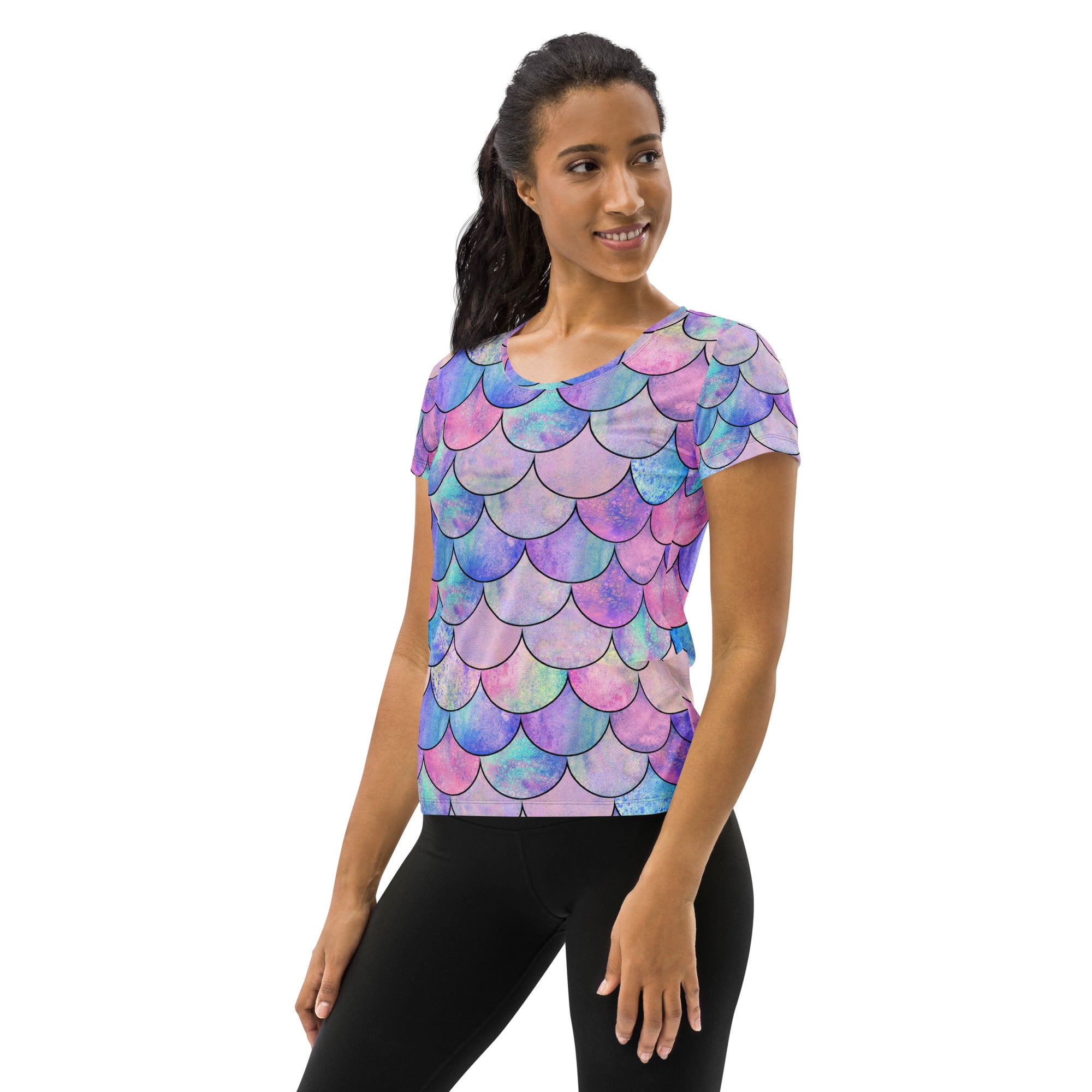 Women’s Pastel Mermaid Performance Athletic T-Shirt - Lightweight Moisture Wicking Workout Top with UPF 50+
