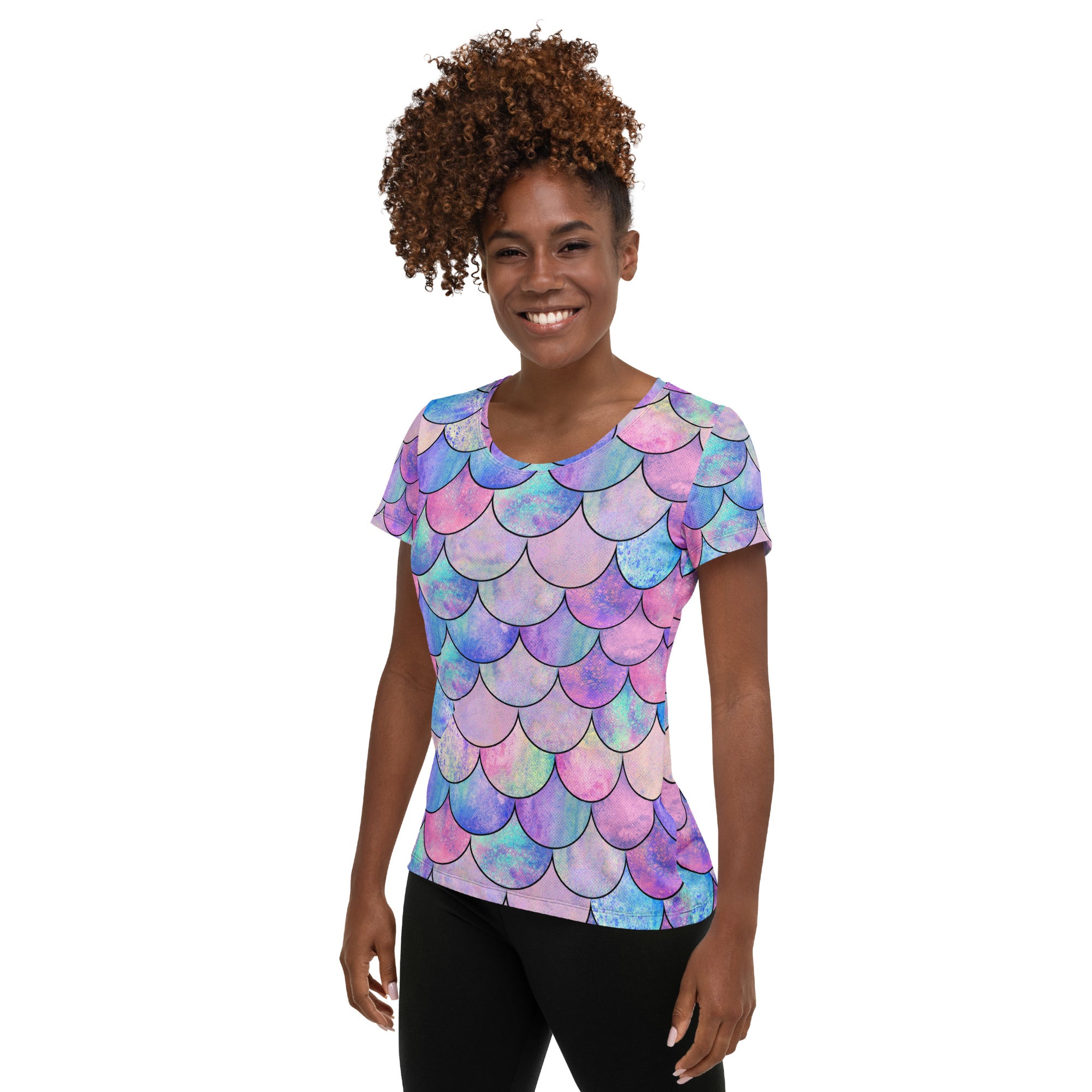 Women’s Pastel Mermaid Performance Athletic T-Shirt - Lightweight Moisture Wicking Workout Top with UPF 50+