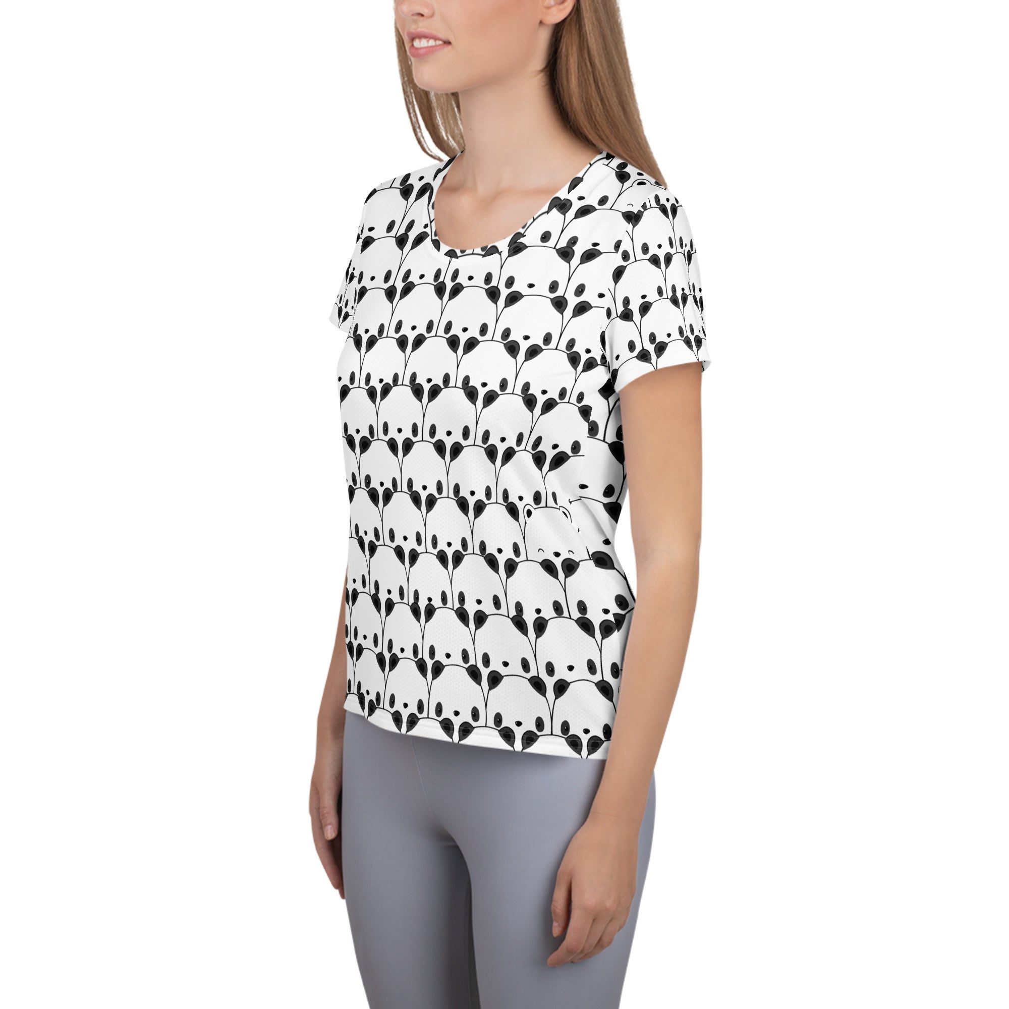 Women’s Cute Panda Performance Athletic T-Shirt - Lightweight Moisture Wicking Workout Top with UPF 50+