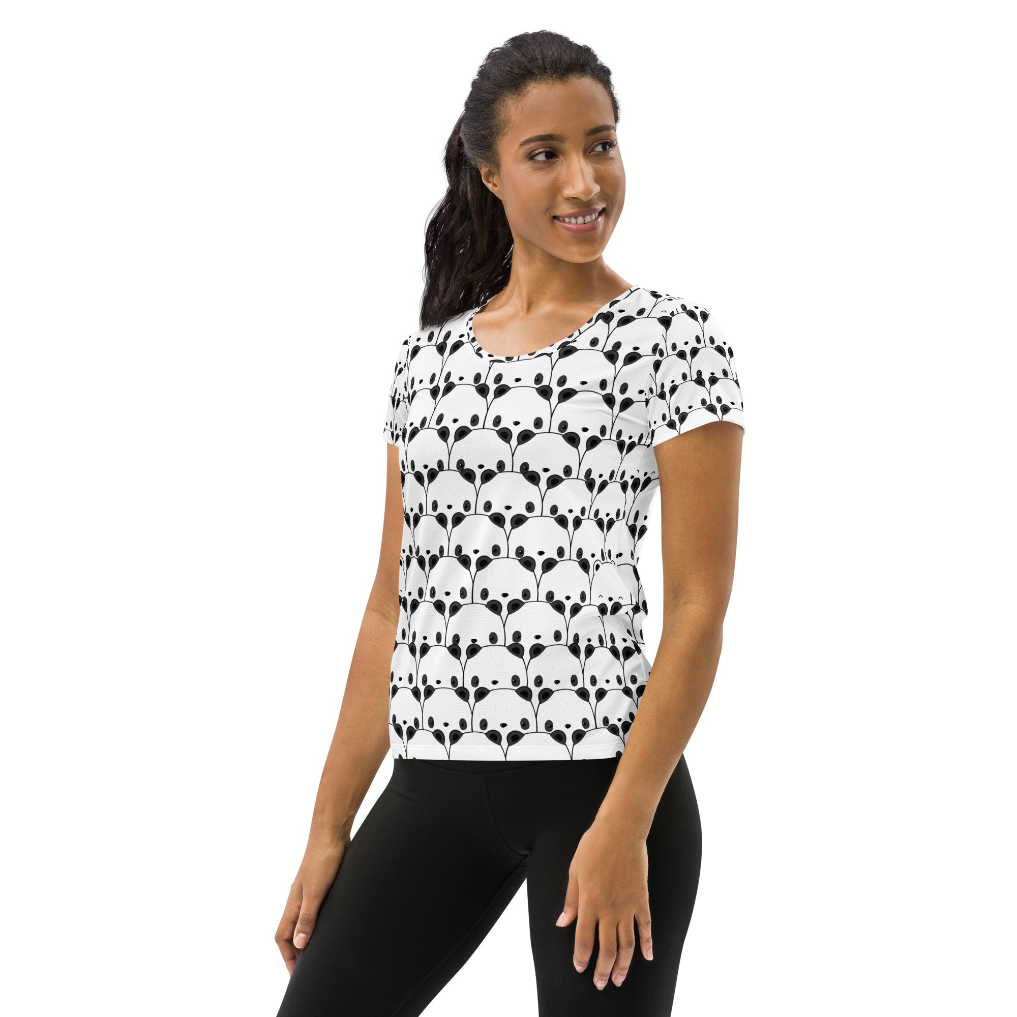 Women’s Cute Panda Performance Athletic T-Shirt - Lightweight Moisture Wicking Workout Top with UPF 50+