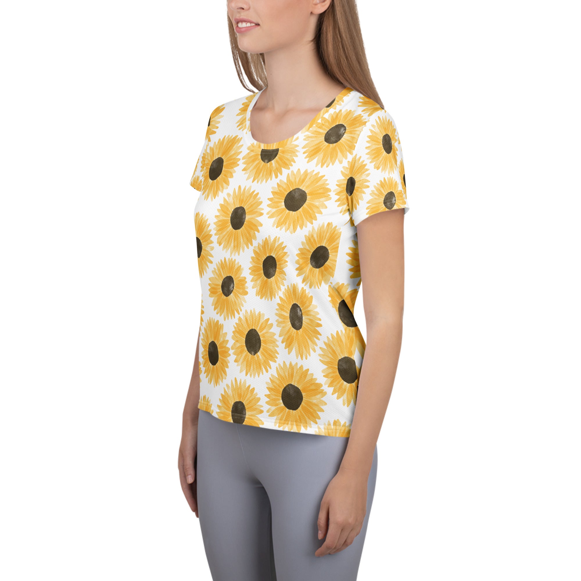 Women’s Sunflower Performance Athletic T-Shirt - Lightweight Moisture Wicking Workout Top with UPF 50+