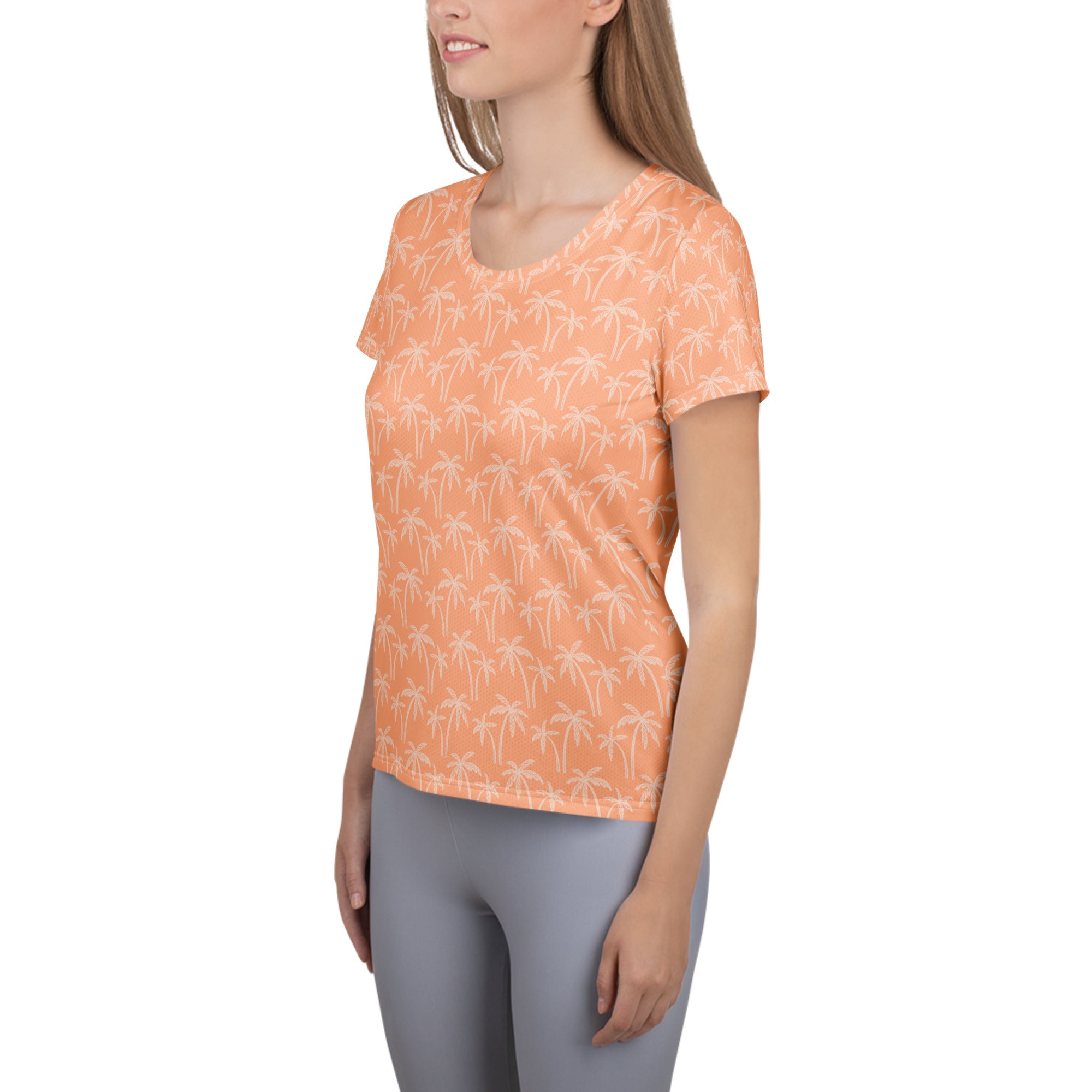 Women’s Peach Palm Performance Athletic T-Shirt - Lightweight Moisture Wicking Workout Top with UPF 50+